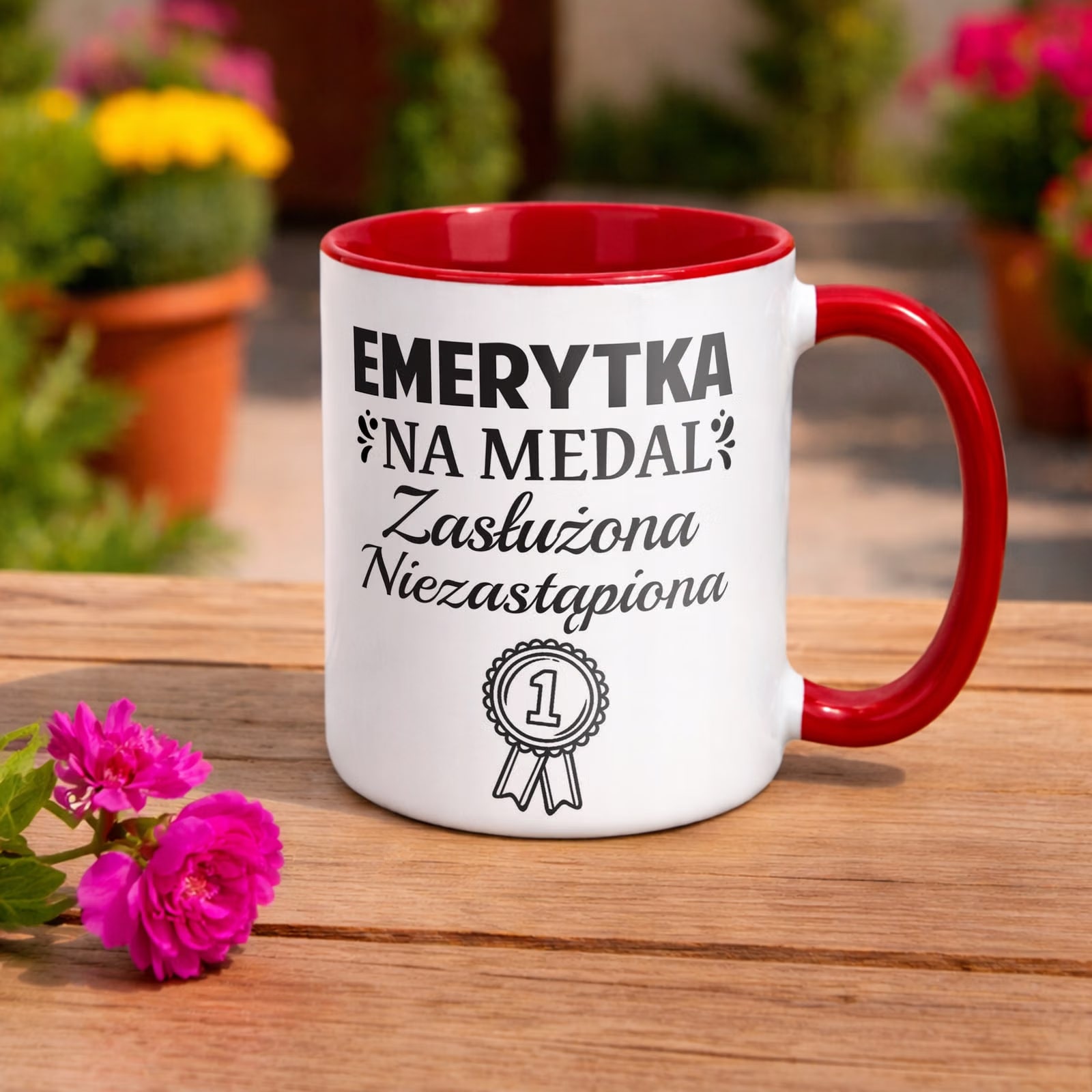 Kubek Czerwony z okazji Emerytury Dla Emerytki Prezent Upominek