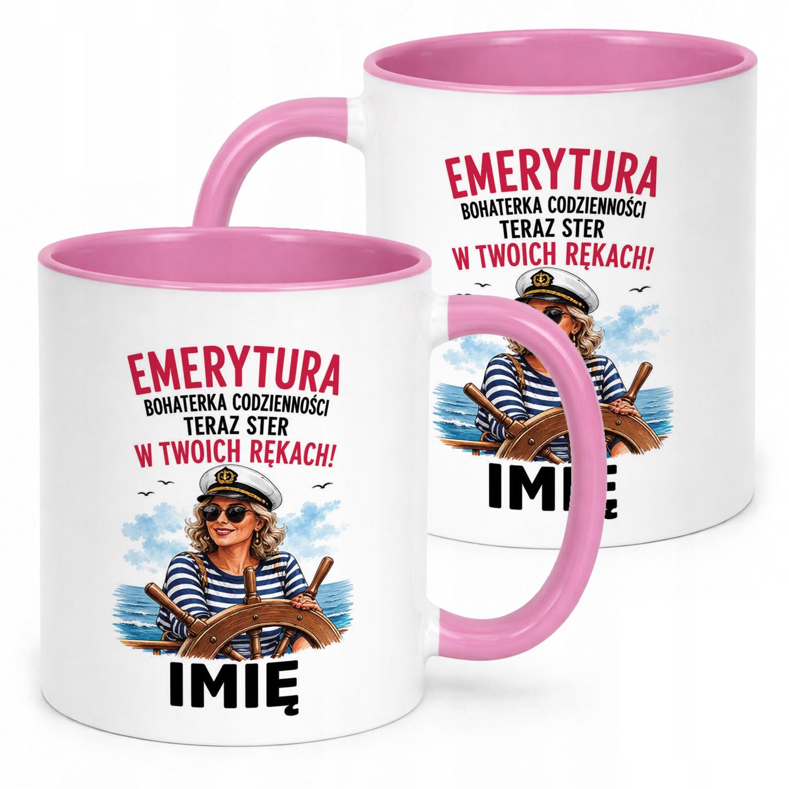 Kubek Różowy Personalizowany z Nadrukiem Emerytura Dla Emerytki Prezent