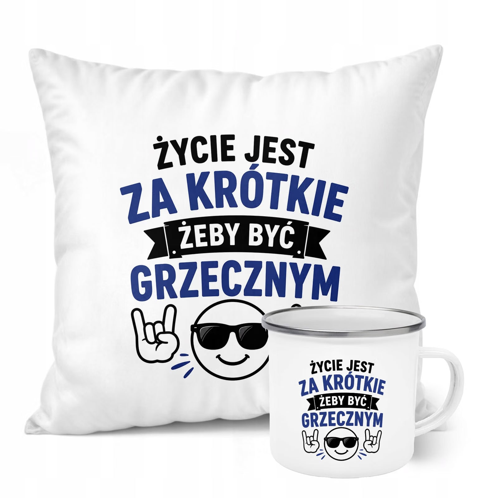 Zestaw Kubek Emaliowany Poduszka Dzień Chłopaka Z Nadrukiem