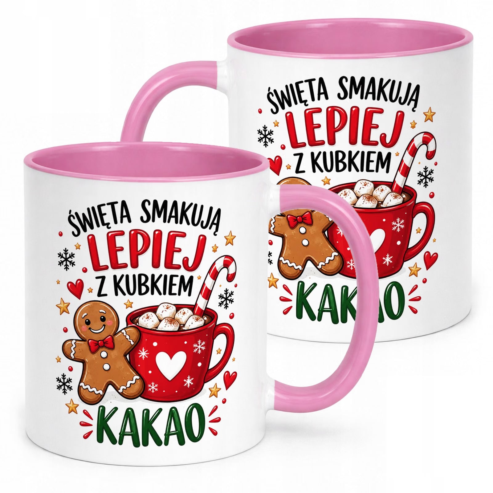 Kubek Różowy Boże Narodzenie Mikołajki Święta Kakao Piernik Prezent