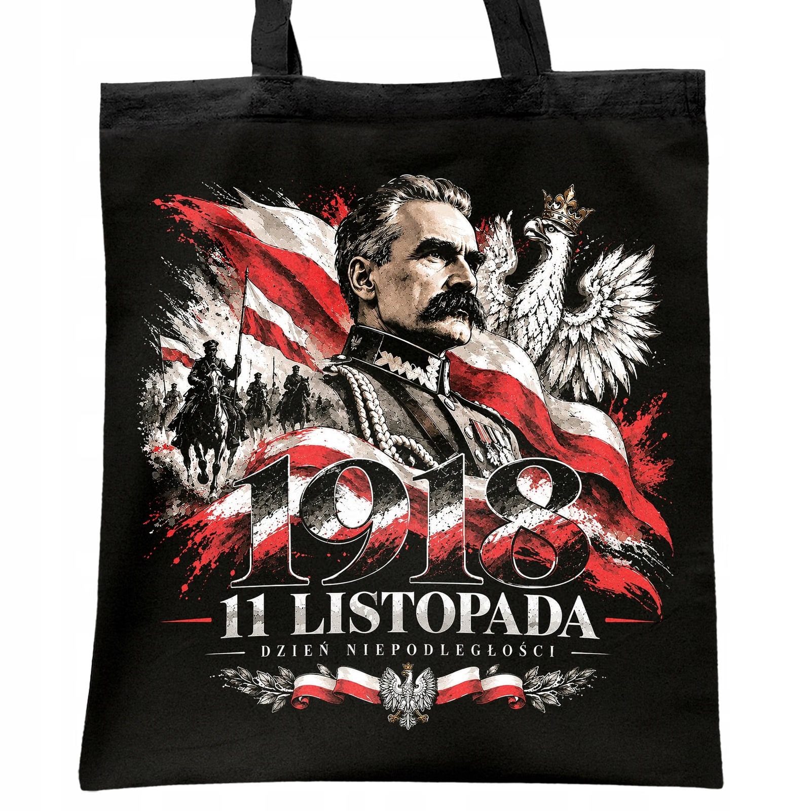 Torba shopper czarna patriotyczna święto niepodległości z nadrukiem