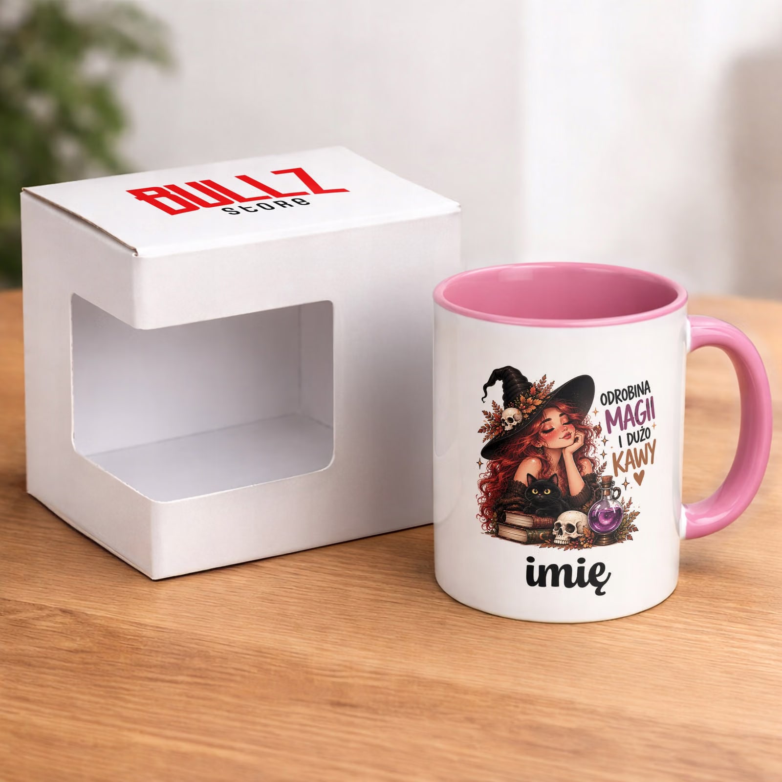 Kubek Różowy Personalizowany z Nadrukiem Dla Kobiet Czarownica Wiedźma