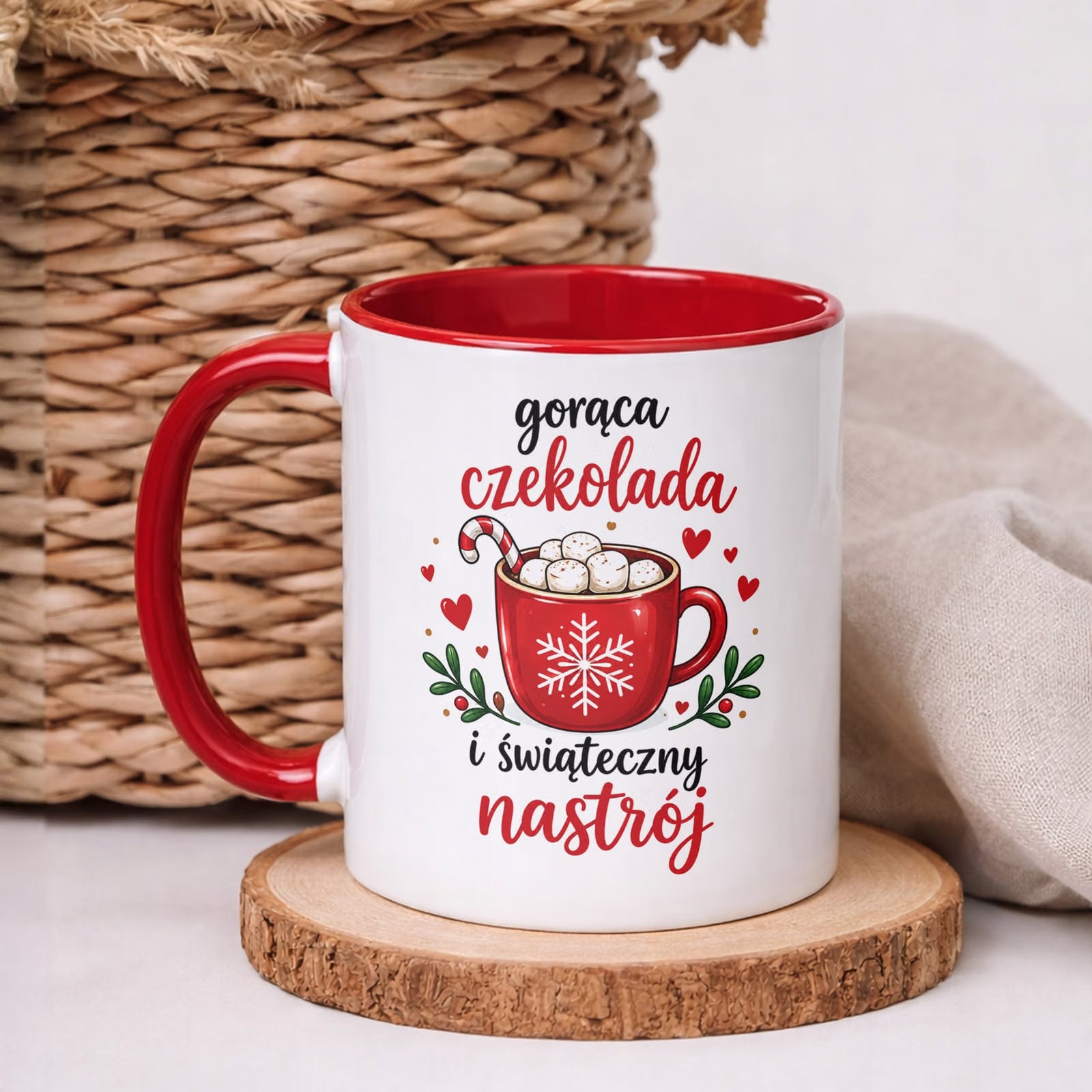 Kubek Czerwony Boże Narodzenie Mikołajki Gorąca Czekolada Prezent