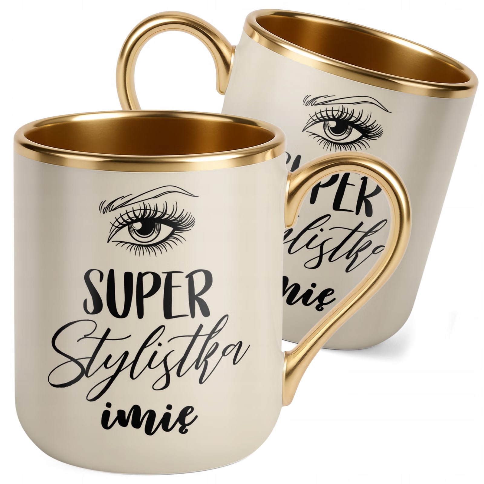 Kubek Premium Złoty Ecru Personalizowany Super Stylistka Rzęs Brwi