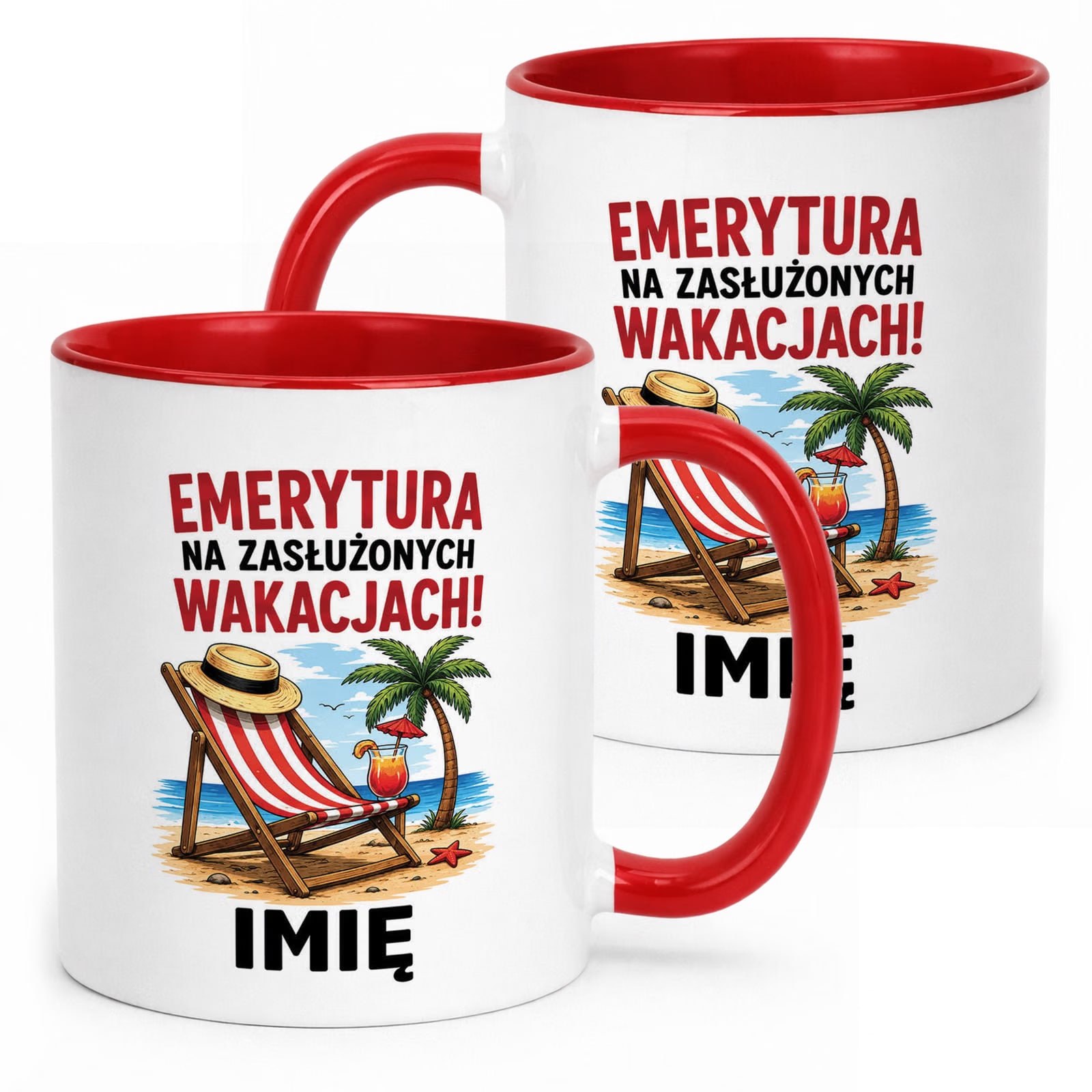 Kubek Czerwony Personalizowany z Nadrukiem Emerytura Upominek Prezent