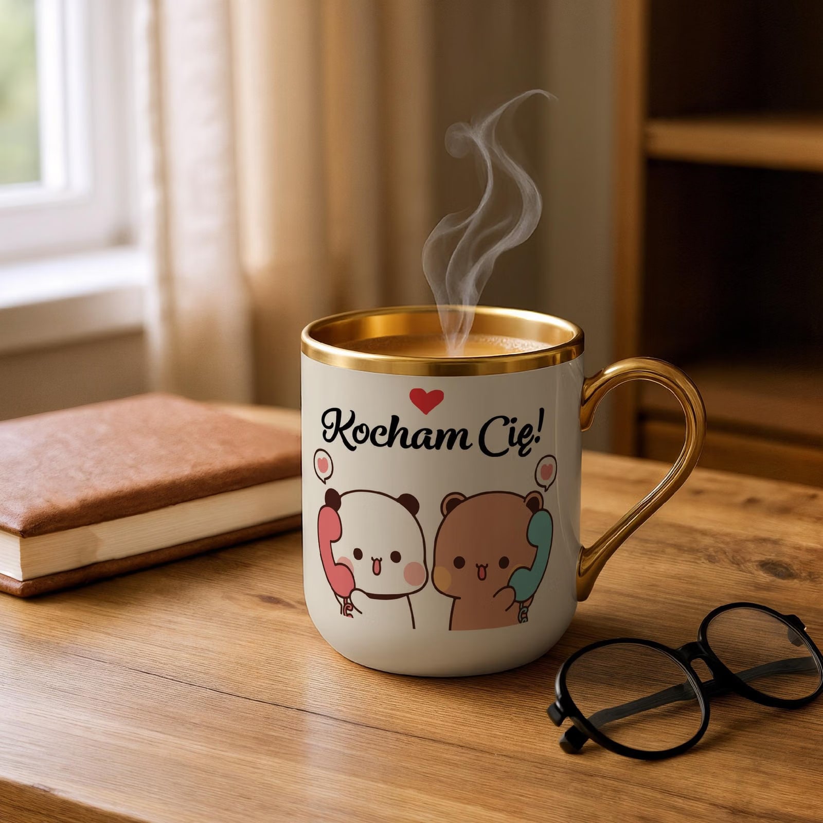 Kubek Premium Złoty Ecru Na Walentynki Kocham Cię Prezent Upominek