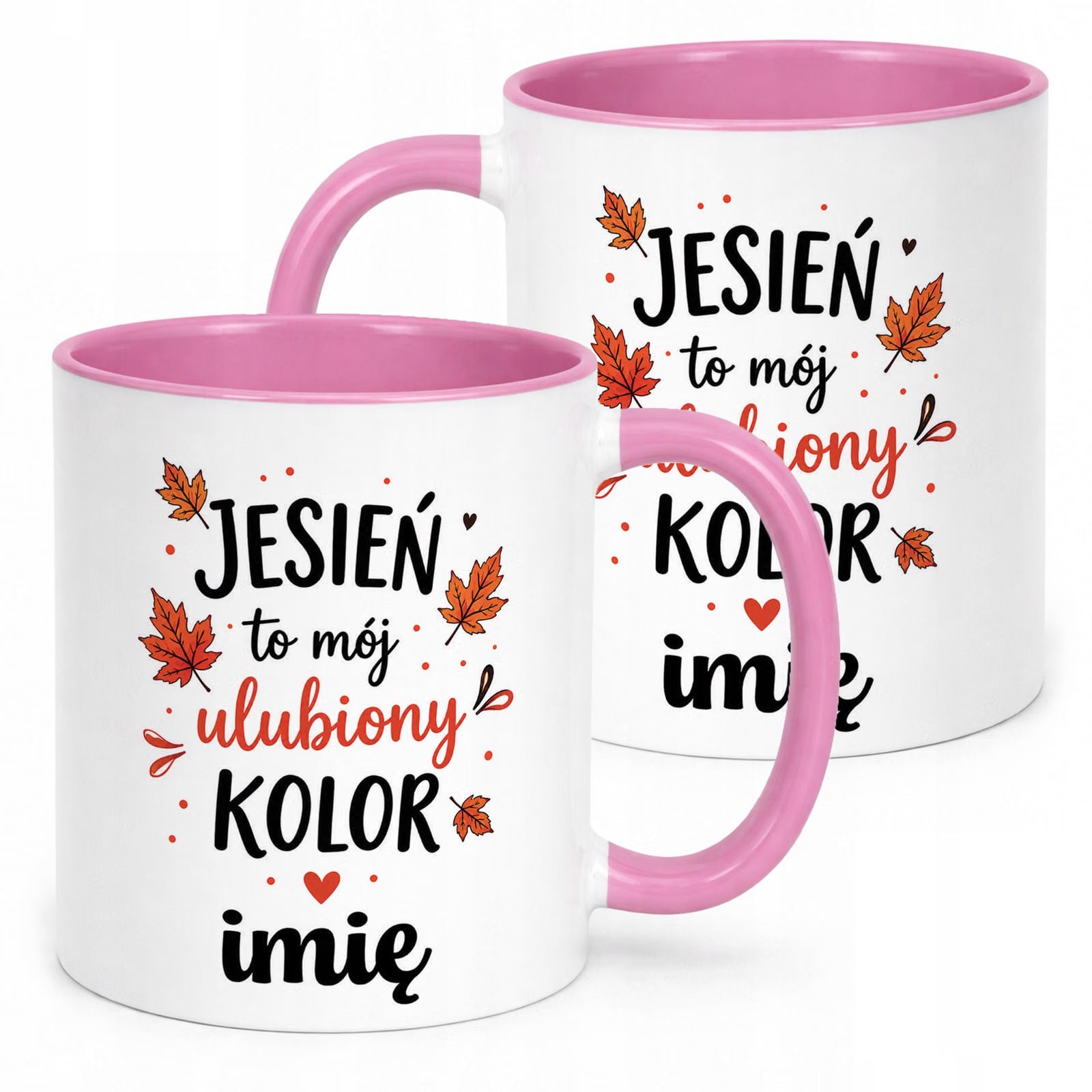 Różowy Kubek personalizowany z nadrukiem Jesienny Jesień Prezent Upominek