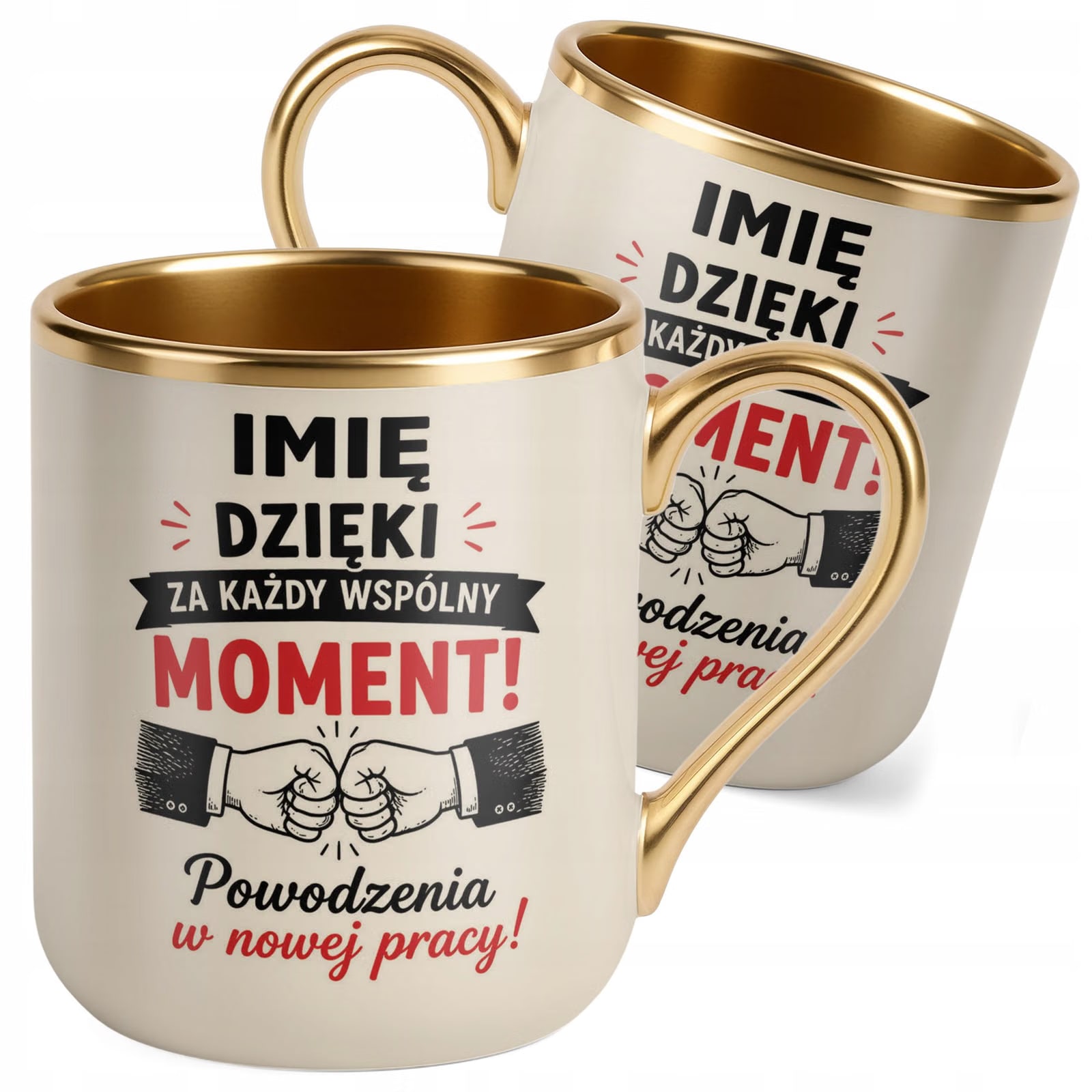 Kubek Personalizowany z nadrukiem Premium Złoty Ecru Odejście z Pracy