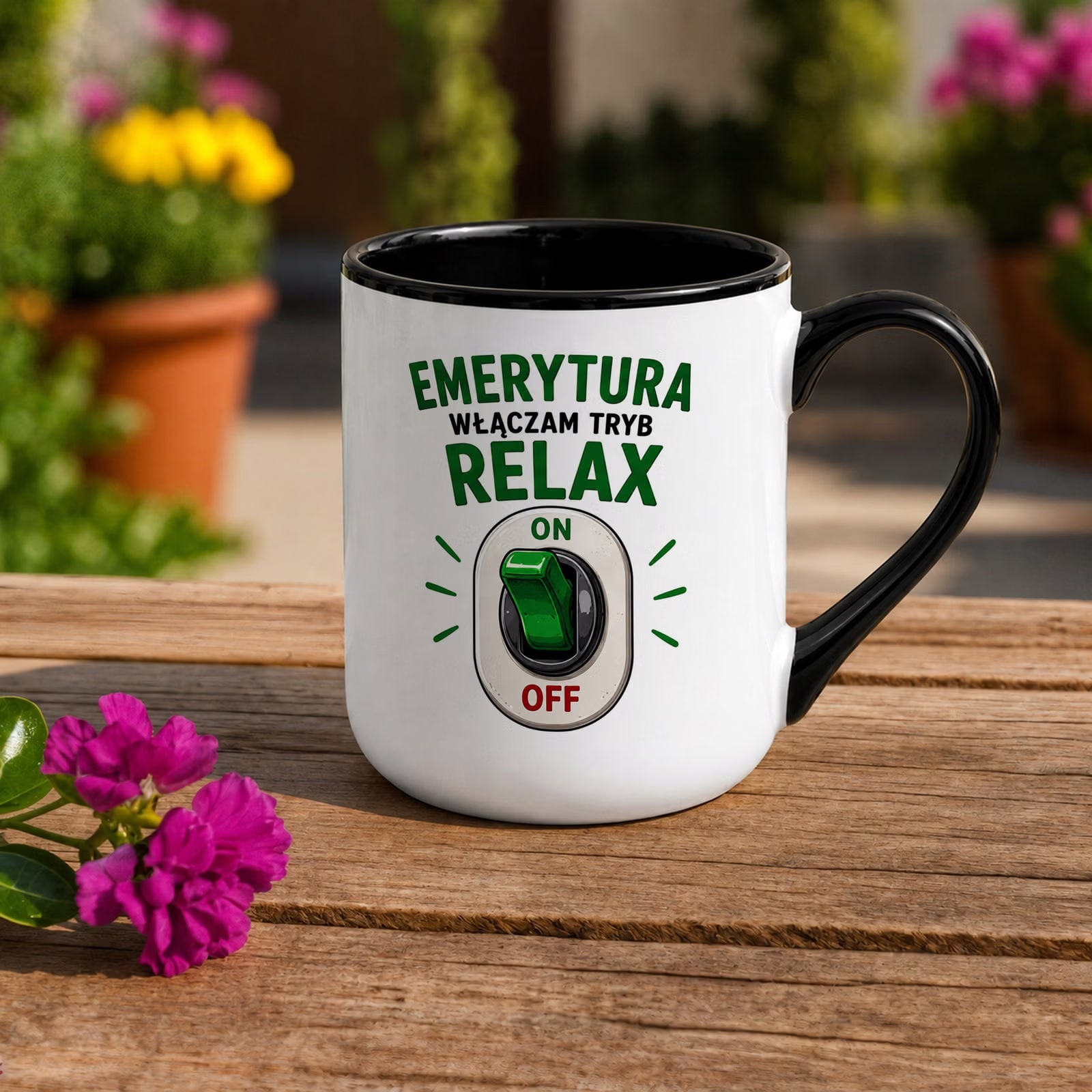 Kubek z nadrukiem Premium Czarny Emerytura Dla Emeryta Upominek Prezent