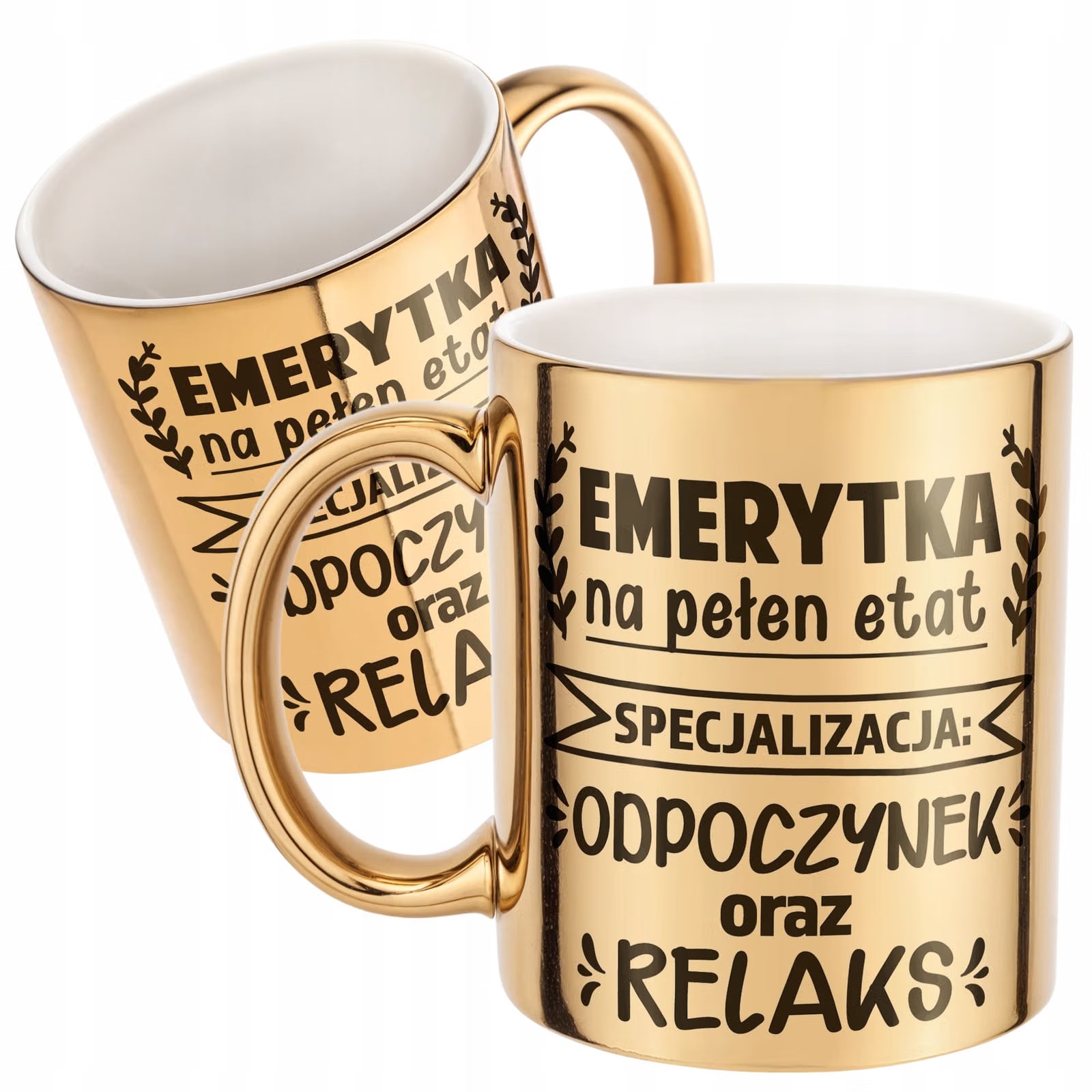 Złoty Kubek ceramiczny z okazji Emerytury Dla Emerytki Prezent Upominek