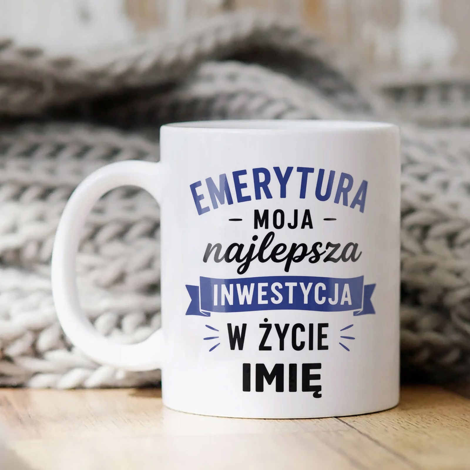 Biały Kubek Personalizowany z Nadrukiem Emerytura Dla Emeryta Prezent