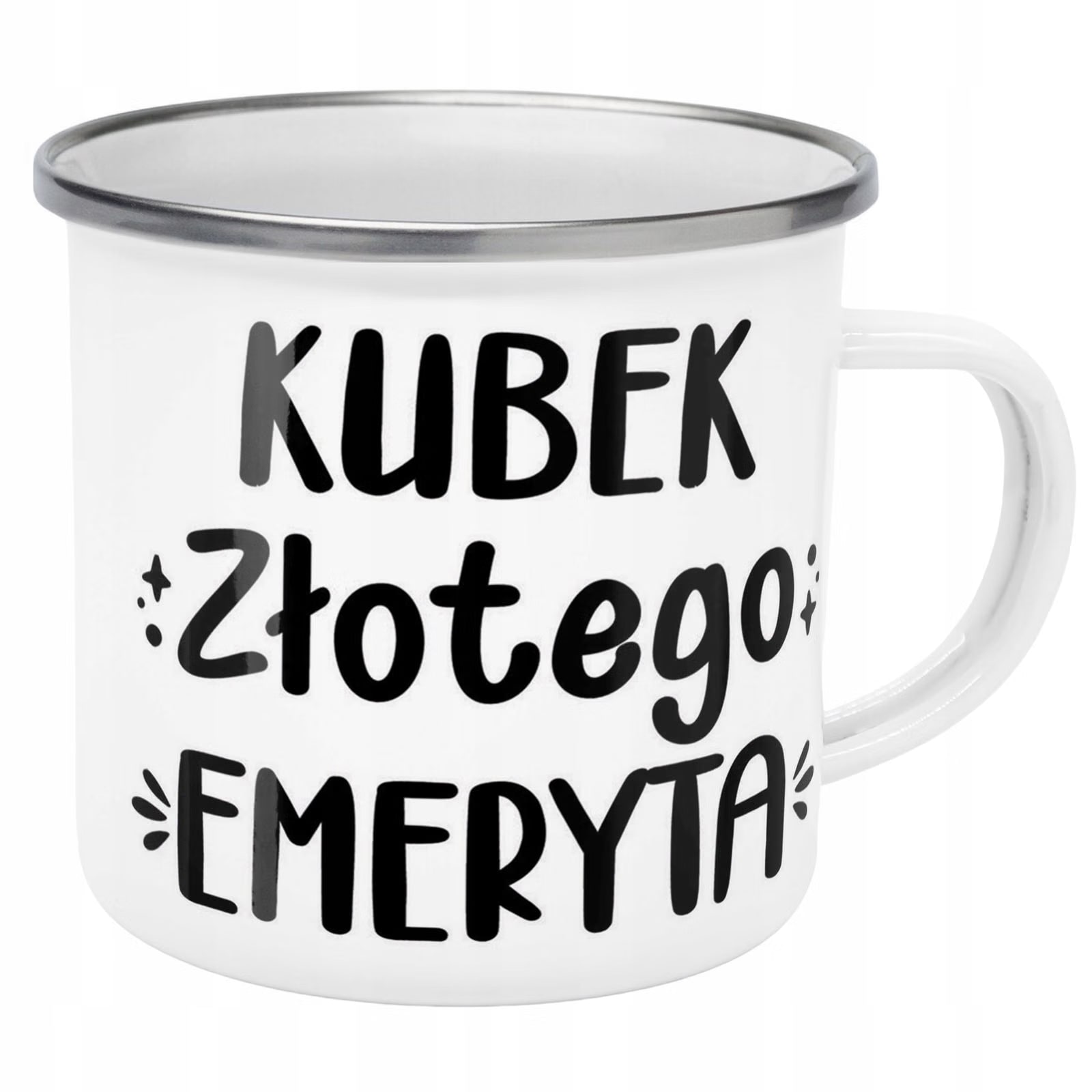 Kubek Emaliowany z okazji Emerytury Dla Emeryta z Nadrukiem Biały Metalowy
