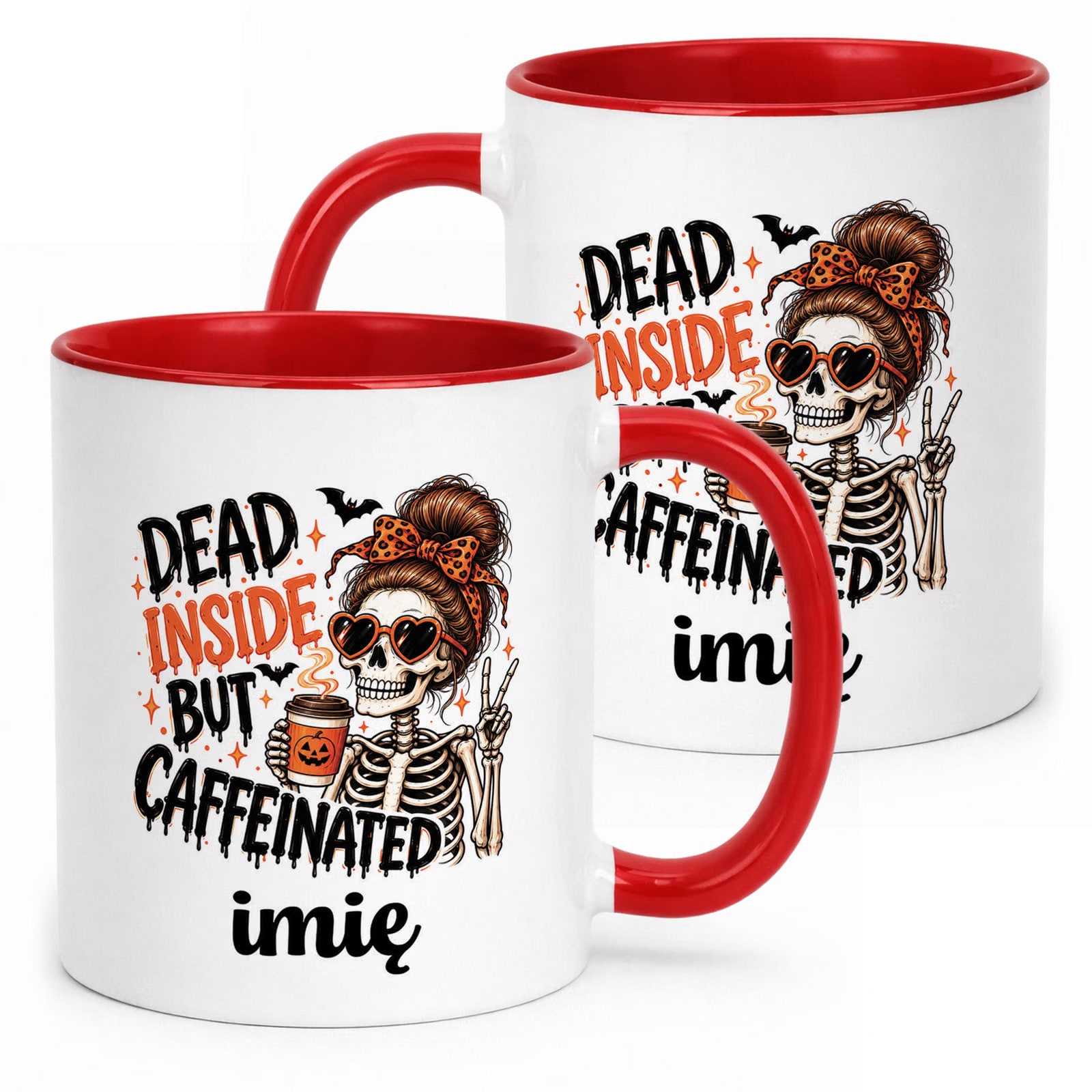 Kubek Czerwony Personalizowany z Nadrukiem Halloween Jesień Prezent