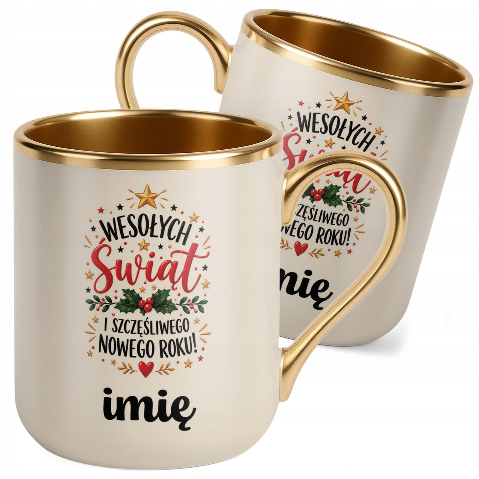 Kubek Personalizowany Premium Złoty Ecru Boże Narodzenie Święta Prezent