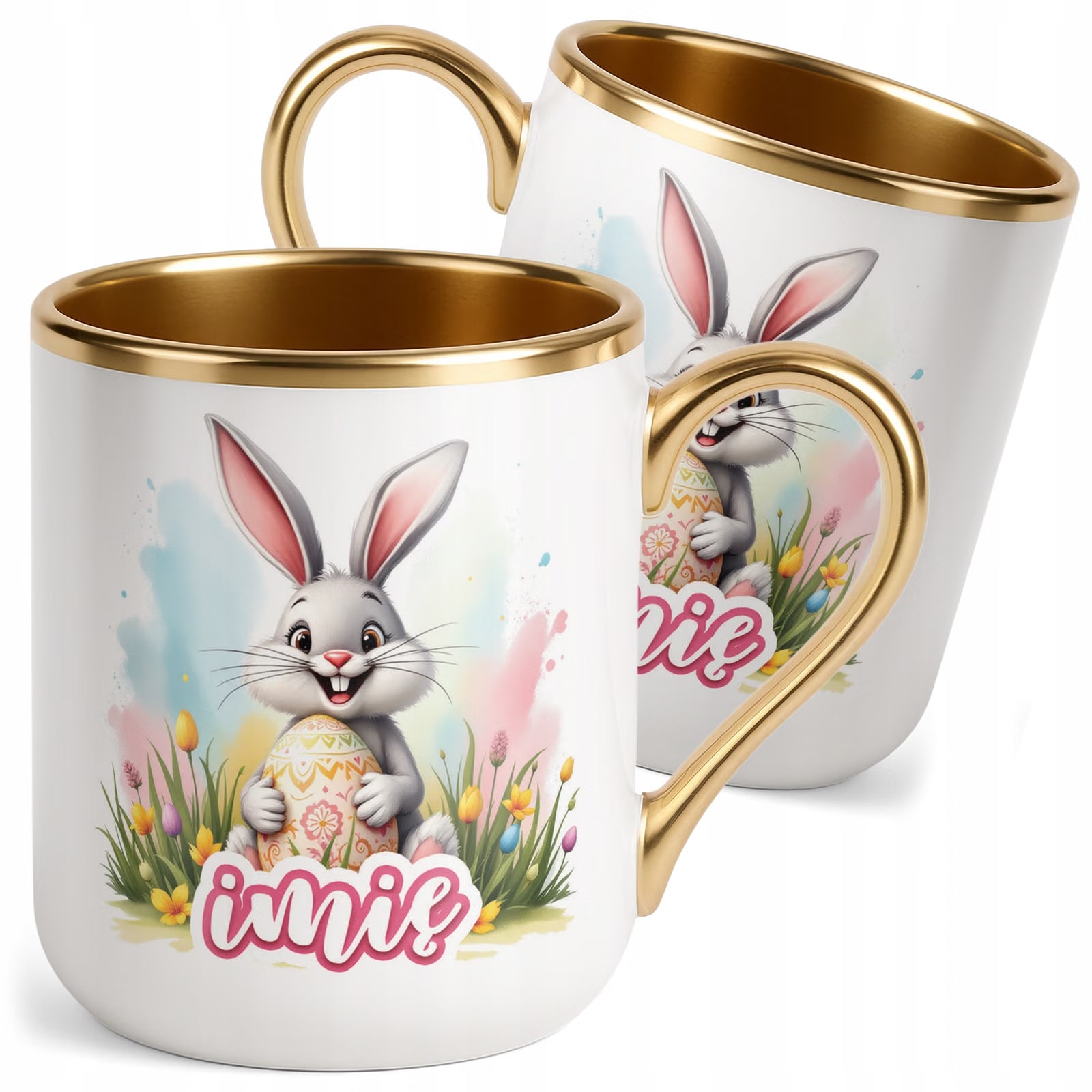 Kubek Premium Złoty Personalizowany Wielkanoc Prezent Zając Wiosna