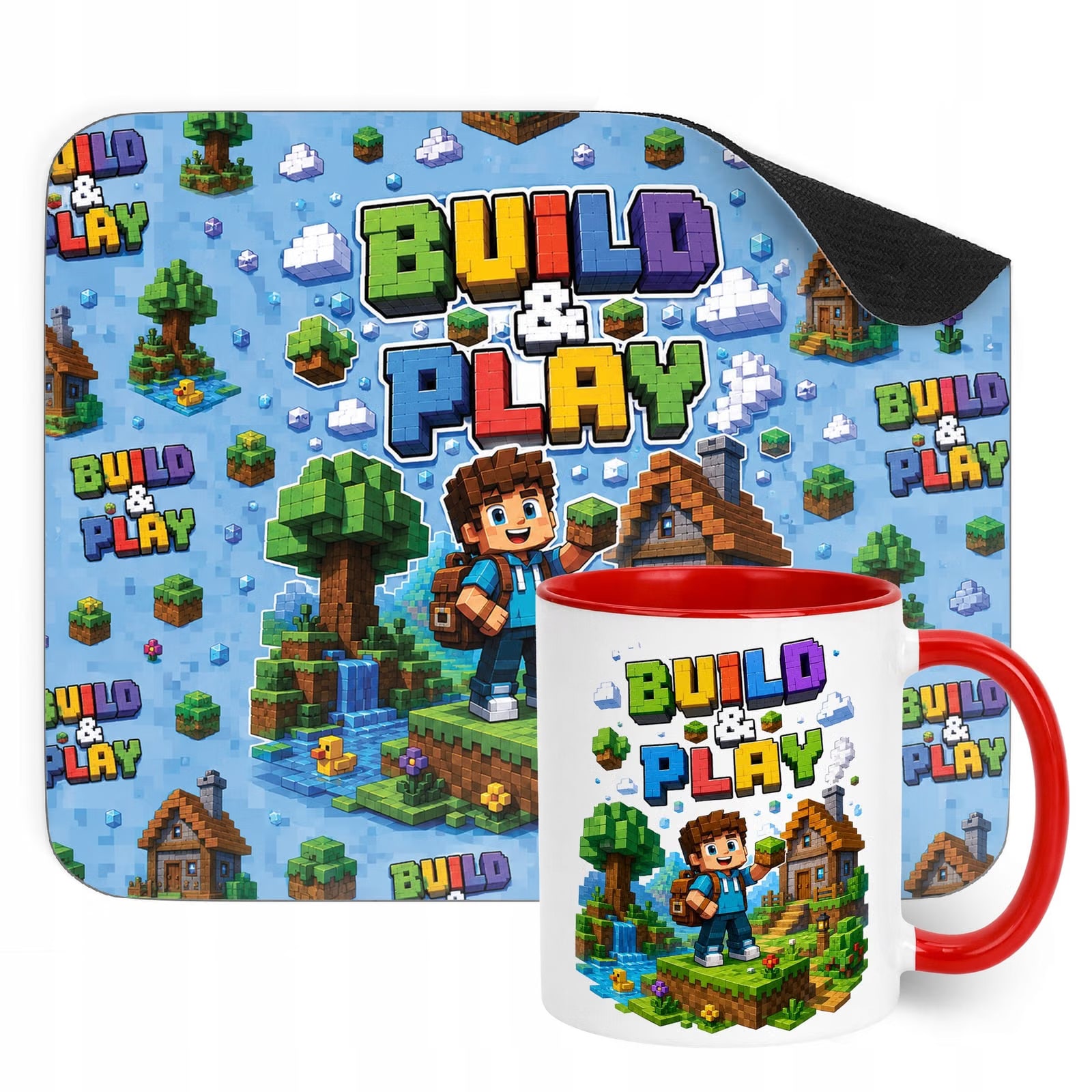 Zestaw Kubek Czerwony Podkładka pod mysz z nadrukiem gra Build&Play