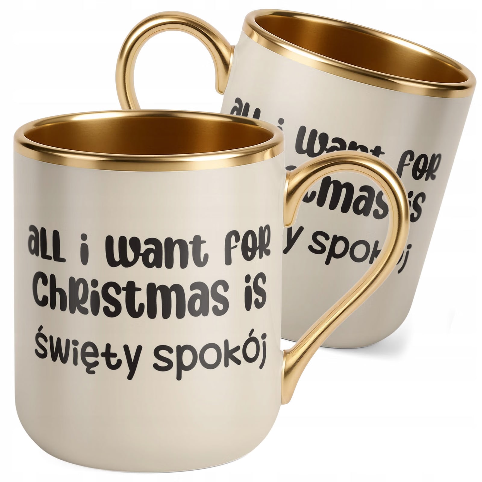 Kubek Premium Złoty Ecru Boże Narodzenie All I Want For Christmas Prezent