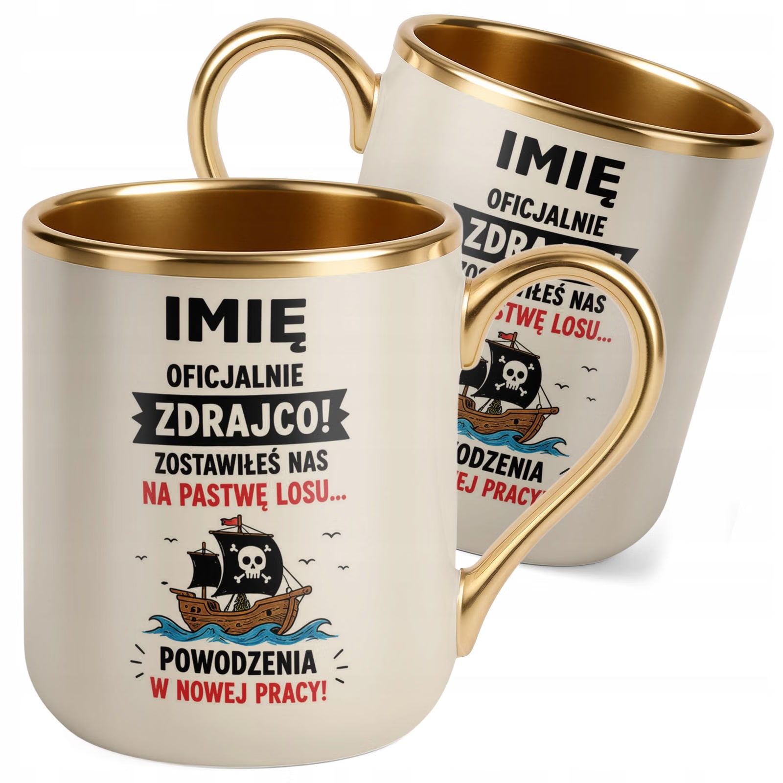 Kubek Personalizowany z nadrukiem Premium Złoty Ecru Odejście z Pracy