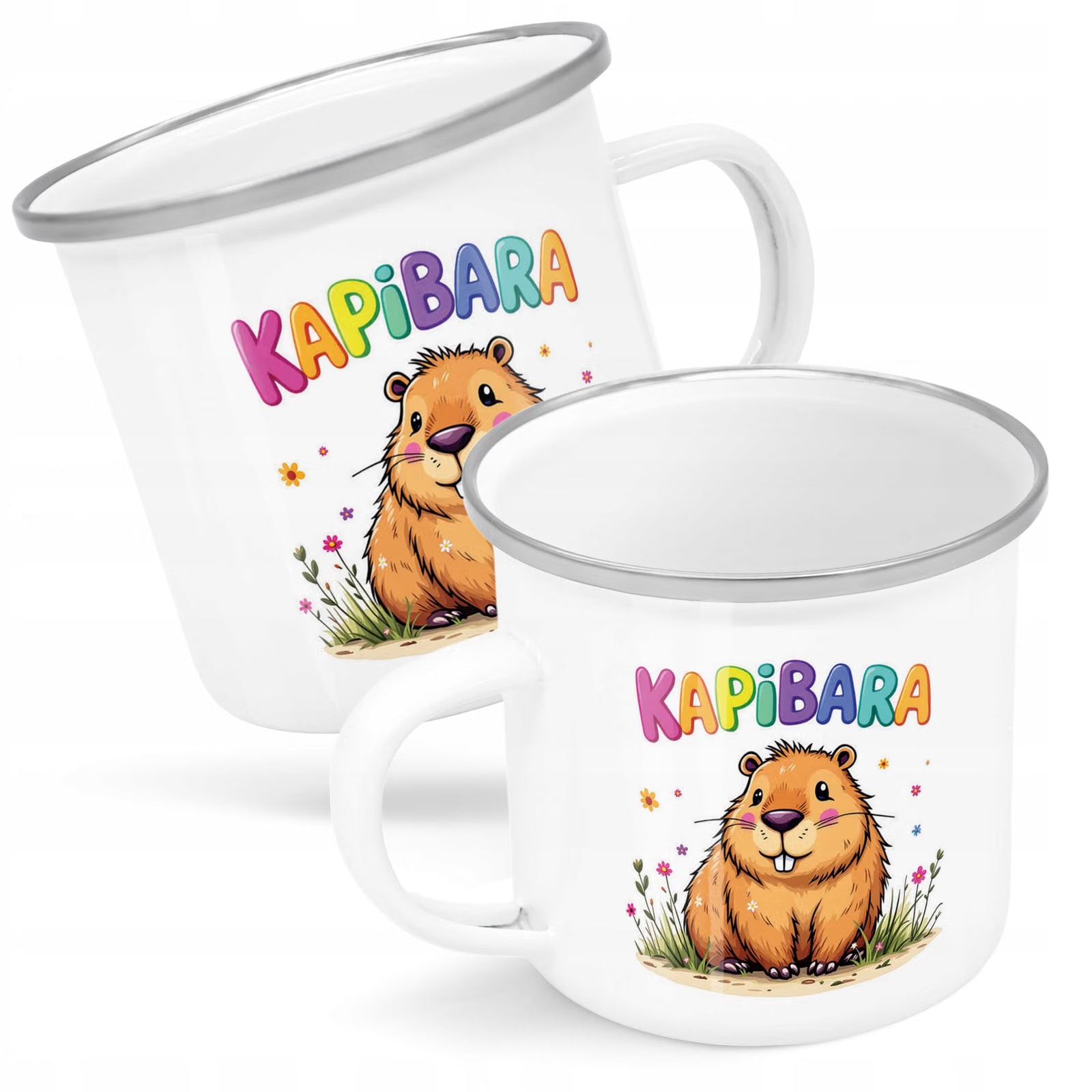 Kubek Emaliowany Kapibara Capybara Zwierzak z Nadrukiem Biały Metalowy