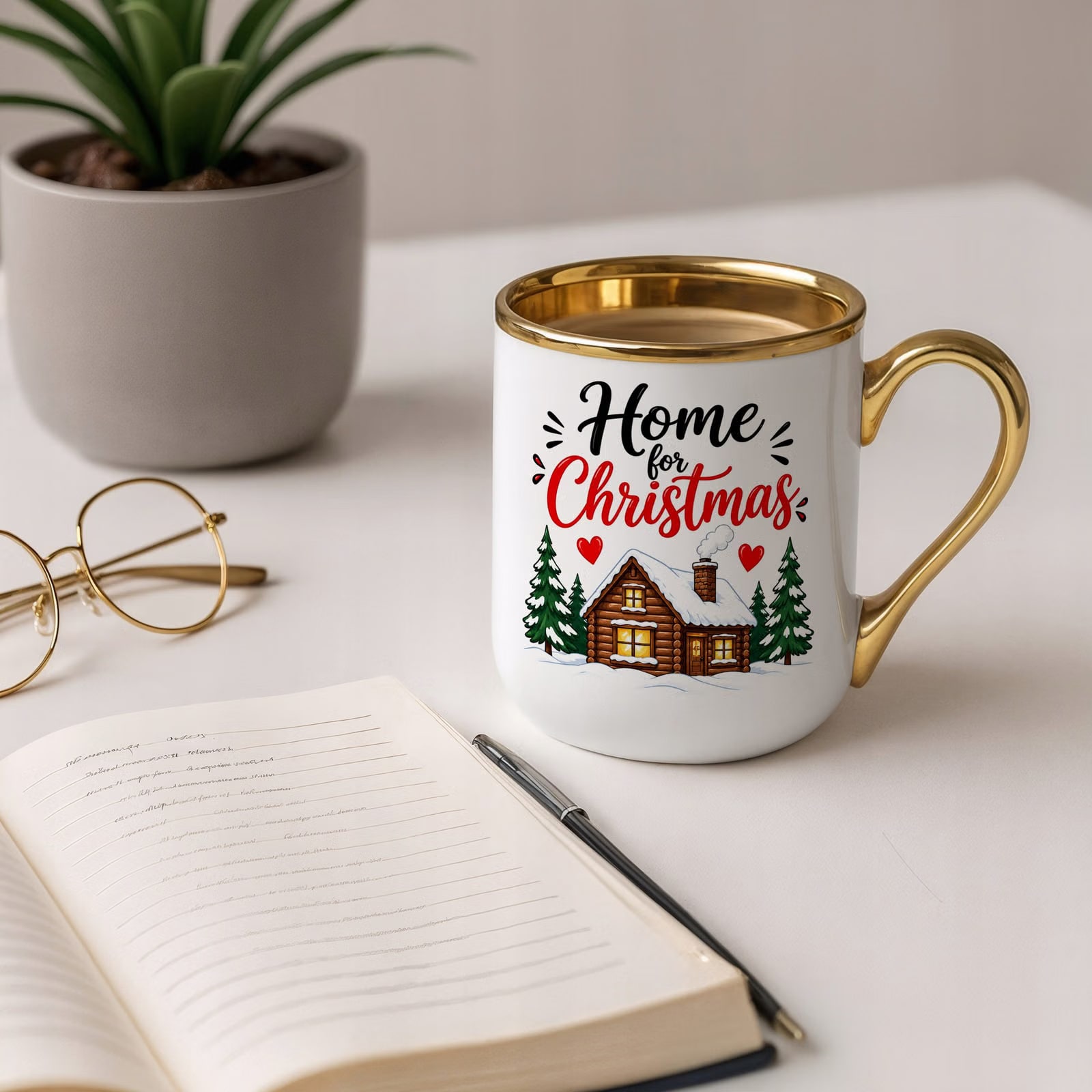 Kubek Premium Złoty Boże Narodzenie Mikołajki Home For Christmas Prezent