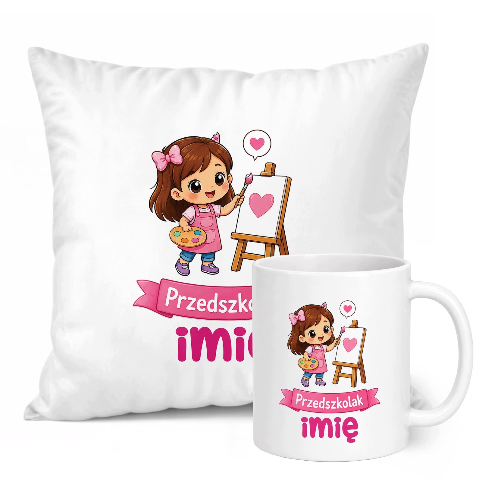 Zestaw Personalizowany Kubek Biały Poduszka Przedszkolak Prezent