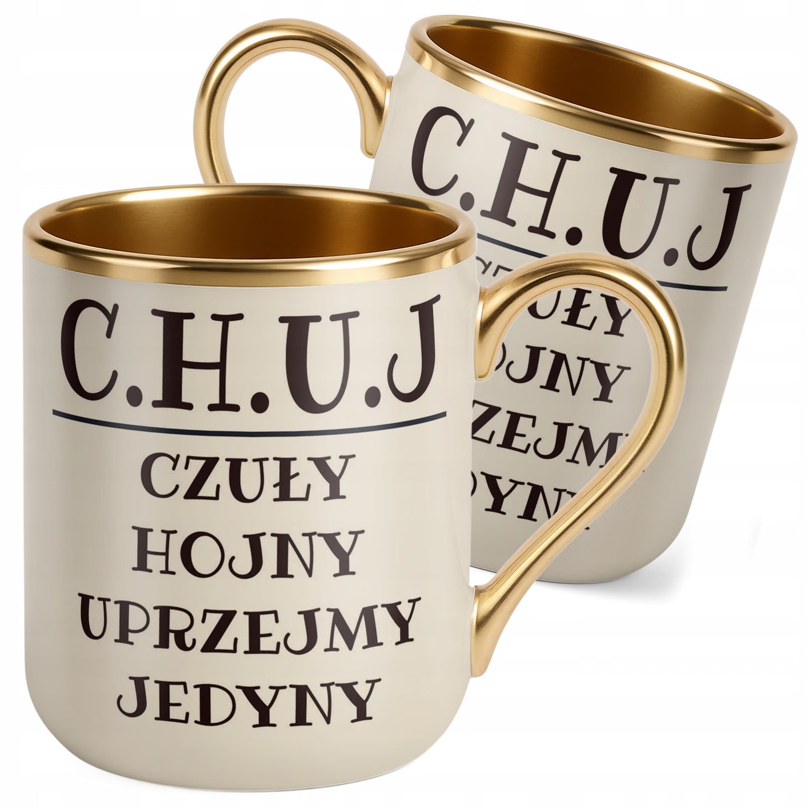 Kubek Premium Złoty Ecru C.H.U.J Dla Mężczyzny Śmieszny Prezent