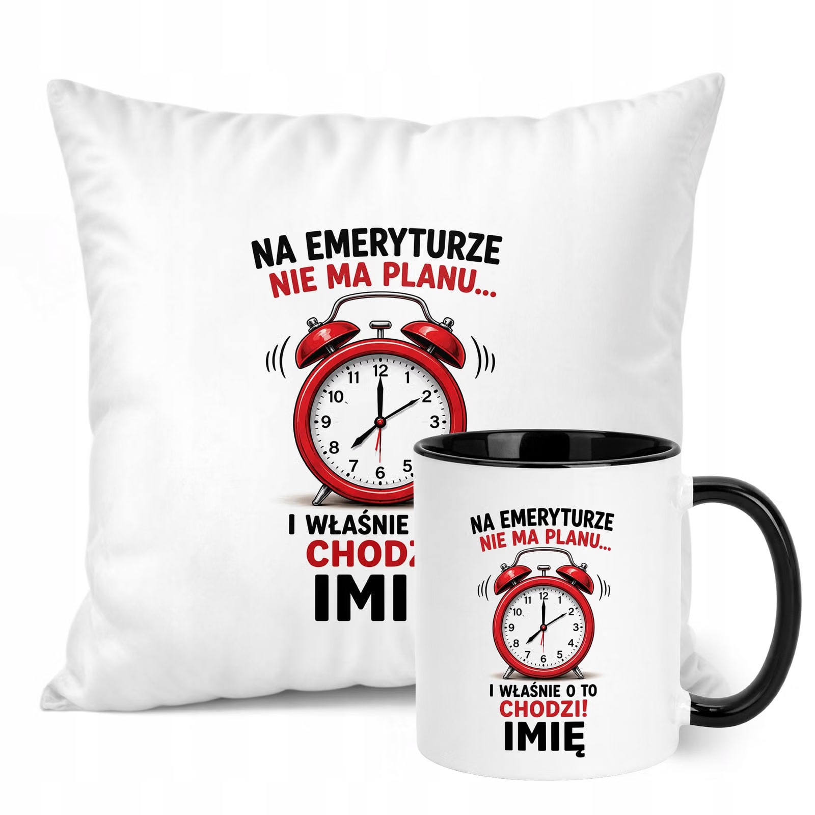 Zestaw Personalizowany Kubek Czarny Poduszka Emerytura Upominek Prezent