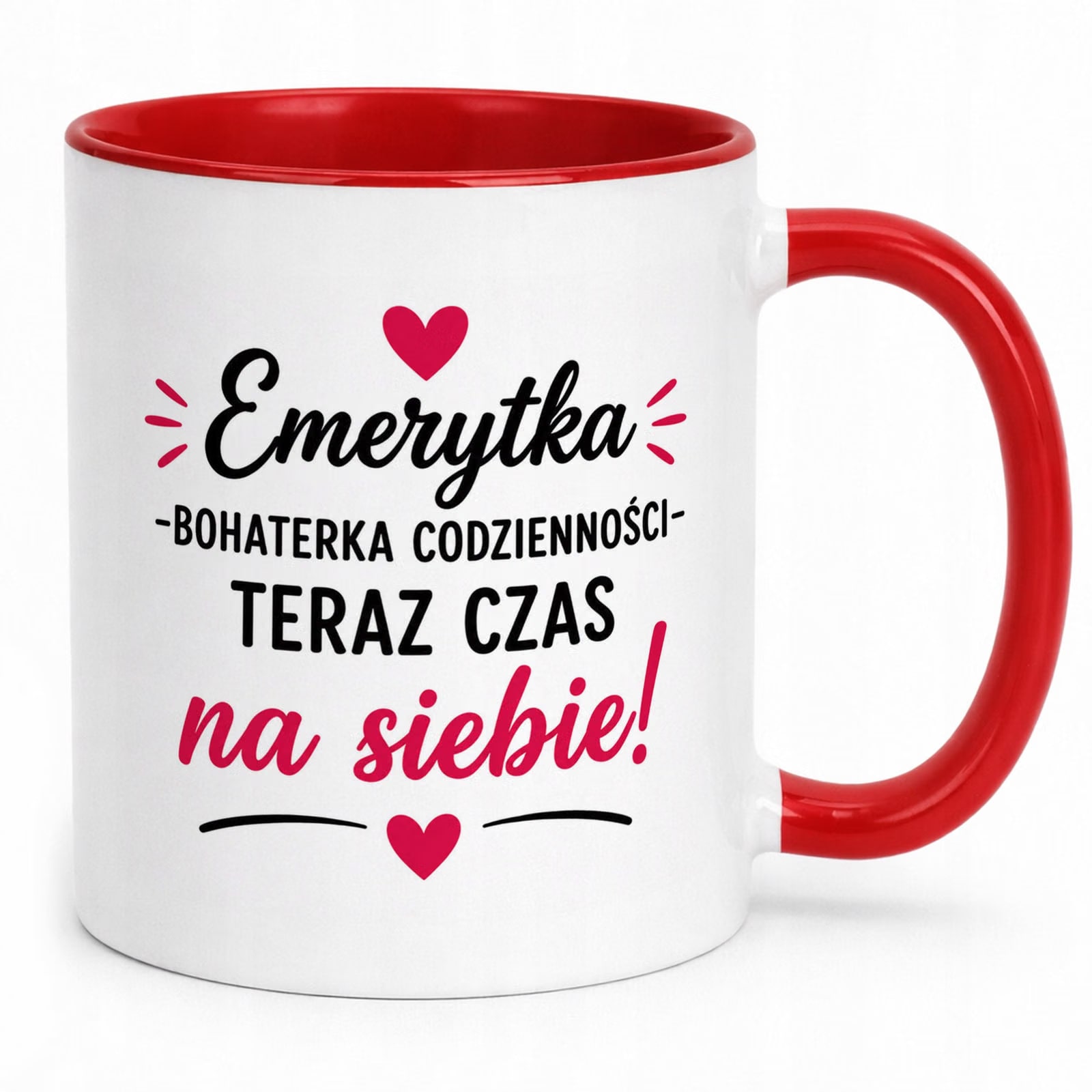 Kubek Czerwony z nadrukiem Emerytura Dla Emerytki Upominek Prezent