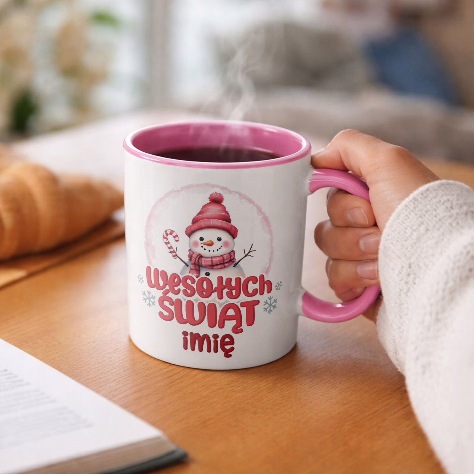 Kubek Różowy Personalizowany z Nadrukiem Boże Narodzenie Święta Prezent