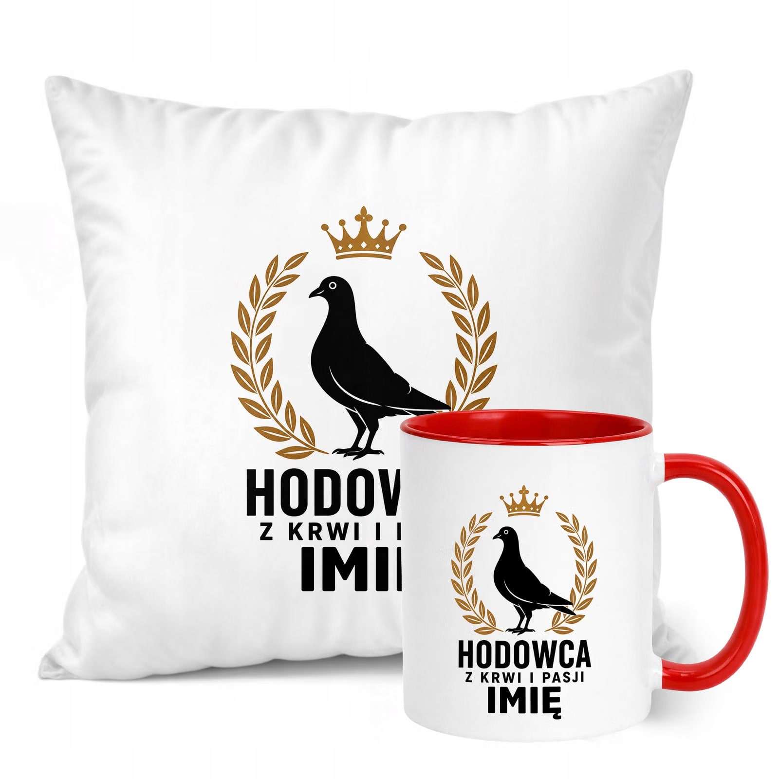 Zestaw Personalizowany Kubek Czerwony Poduszka Z Nadrukiem Dla Gołębiarza