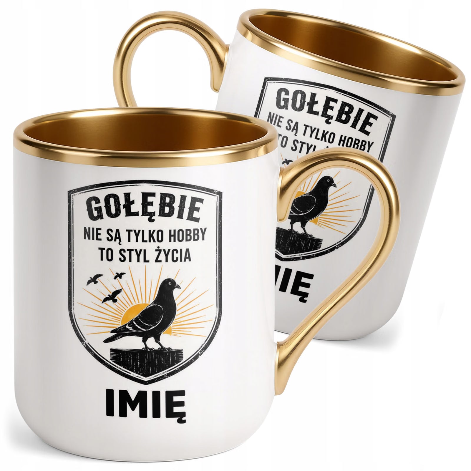 Kubek Personalizowany z nadrukiem Premium Złoty Dla Gołębiarza Prezent