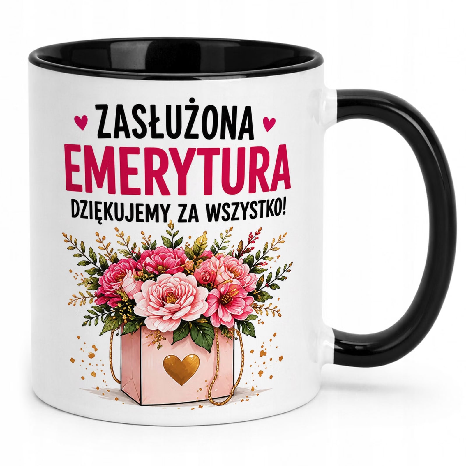 Kubek Czarny z nadrukiem Emerytura Dla Emerytki Upominek Prezent