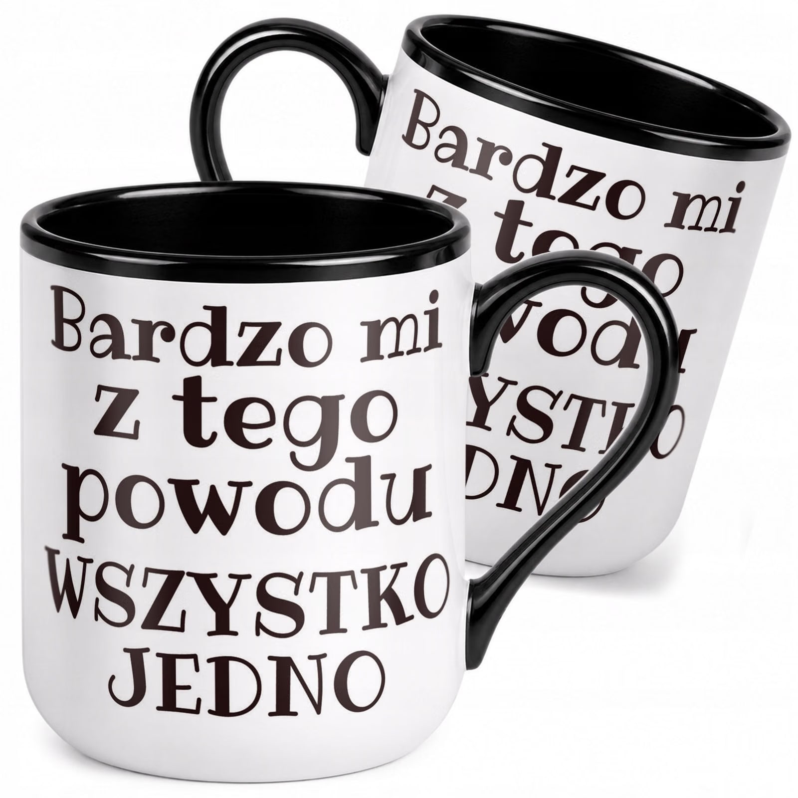 Kubek z nadrukiem Premium Czarny Bardzo Mi Wszystko Jedno Upominek Prezent