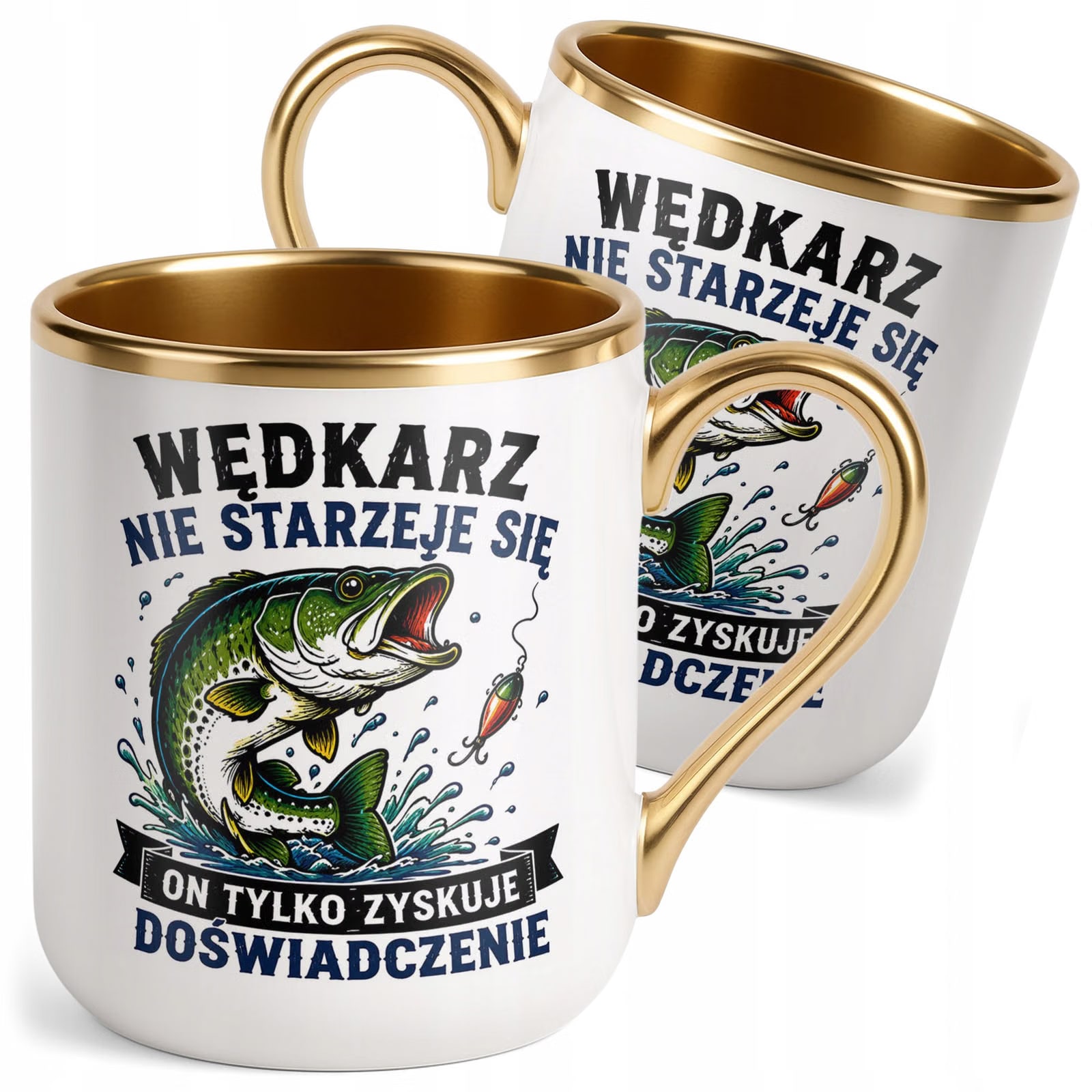 Kubek z nadrukiem Premium Złoty Dla Wędkarza Rybaka Prezent