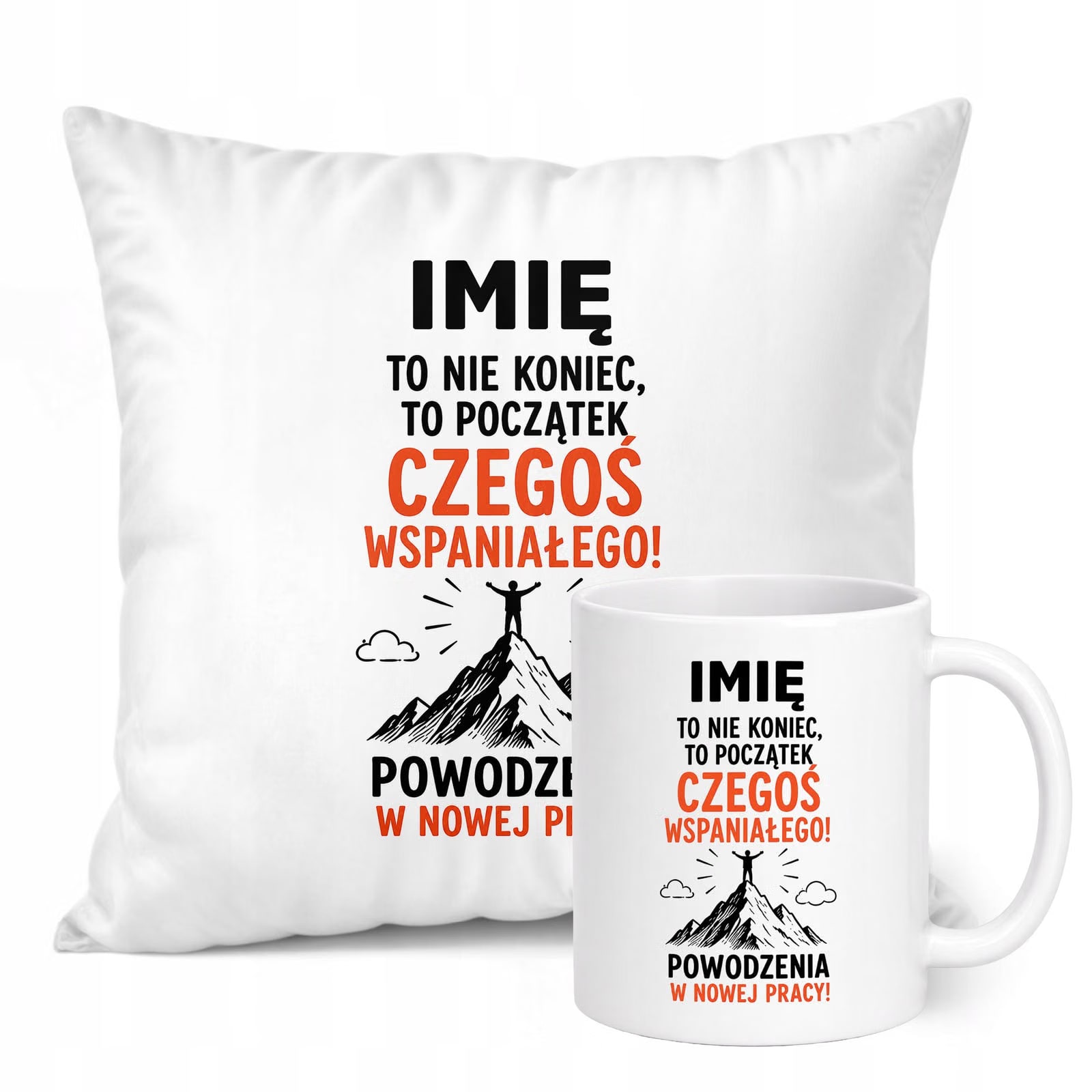 Zestaw Personalizowany Kubek Biały Poduszka Odejście z Pracy Prezent