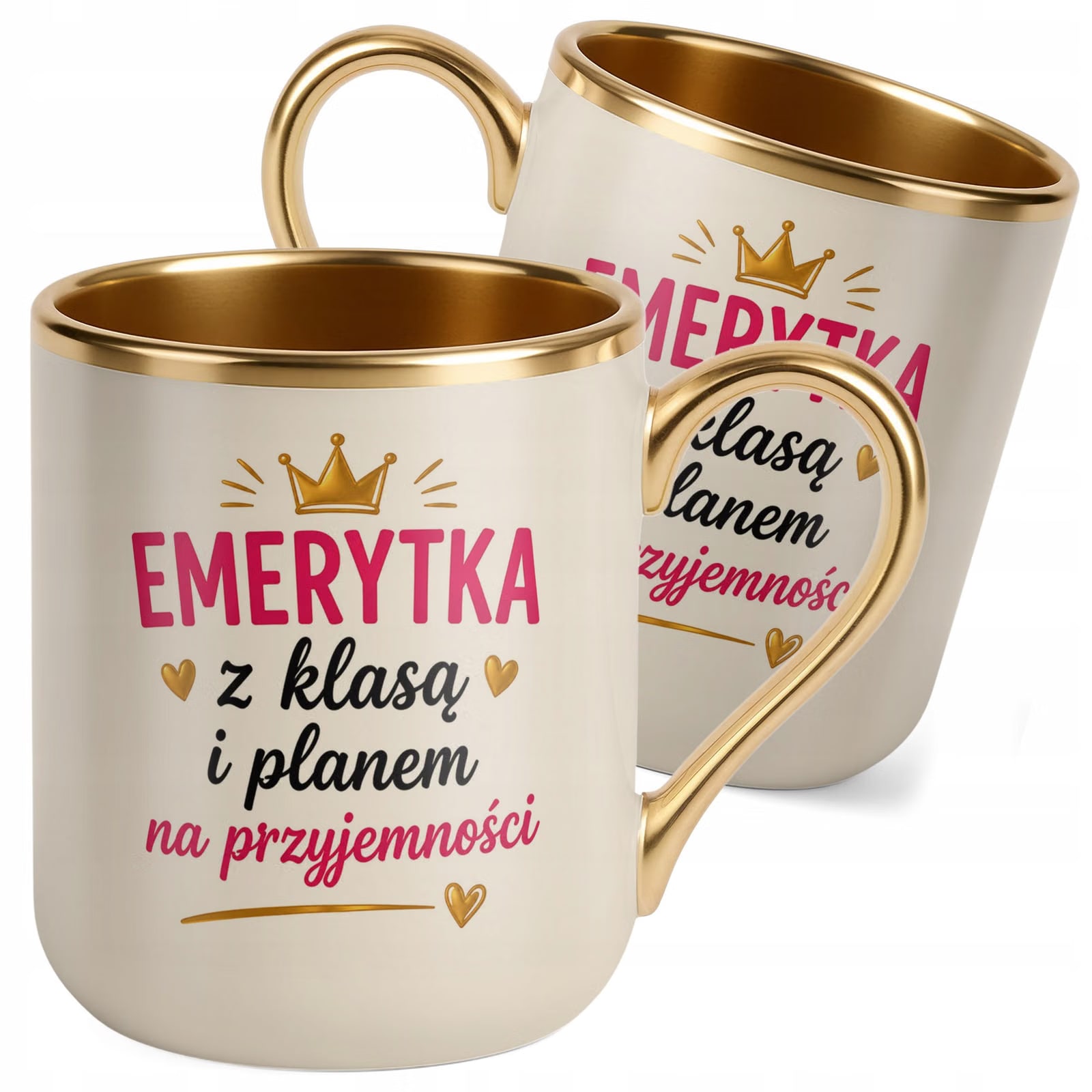 Kubek z nadrukiem Premium Złoty Ecru Emerytura Dla Emerytki Prezent