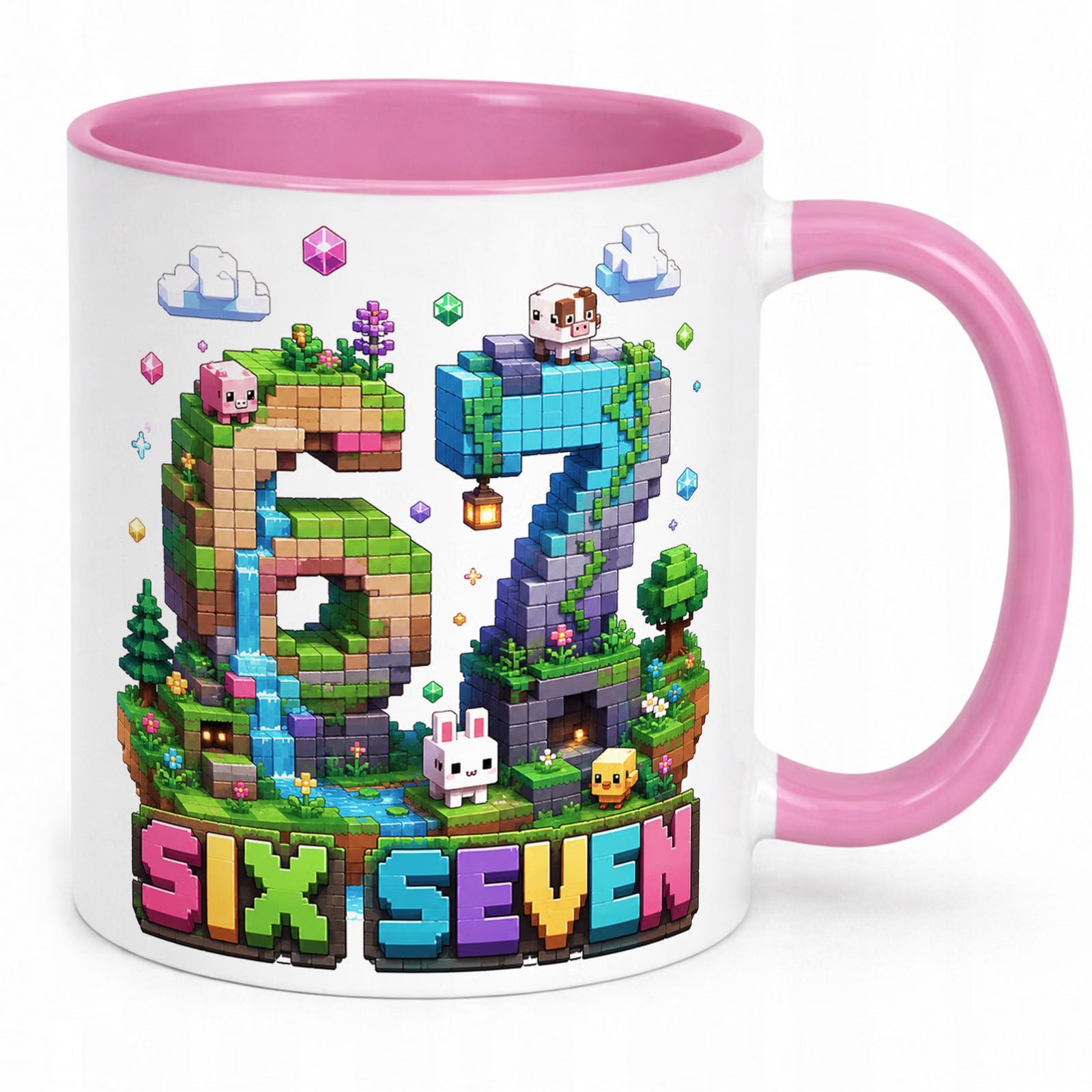 Zestaw Kubek Różowy Poduszka Z Nadrukiem 67 SIX SEVEN Prezent