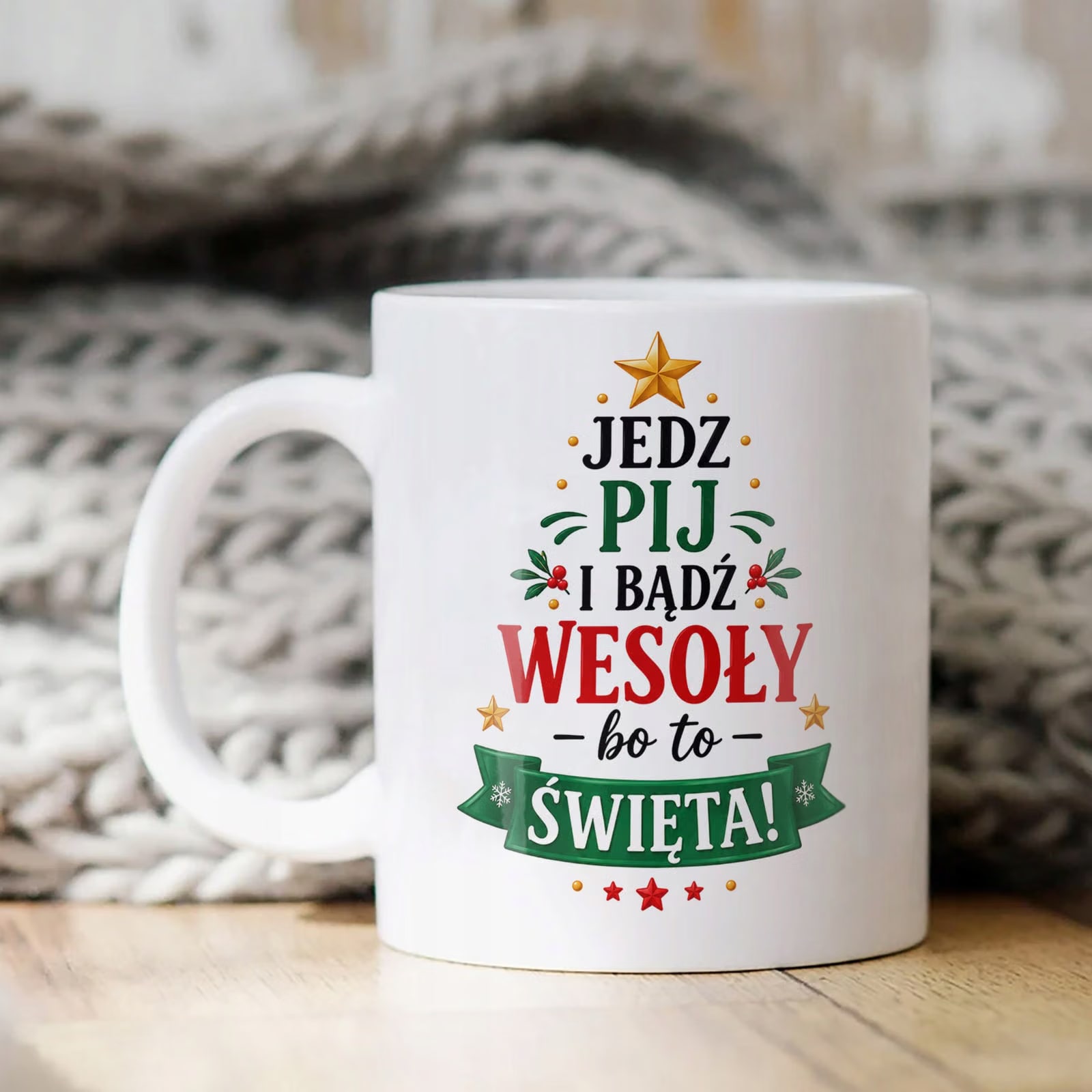 Kubek Biały z Nadrukiem Boże Narodzenie Mikołajki Święta Choinka Prezent
