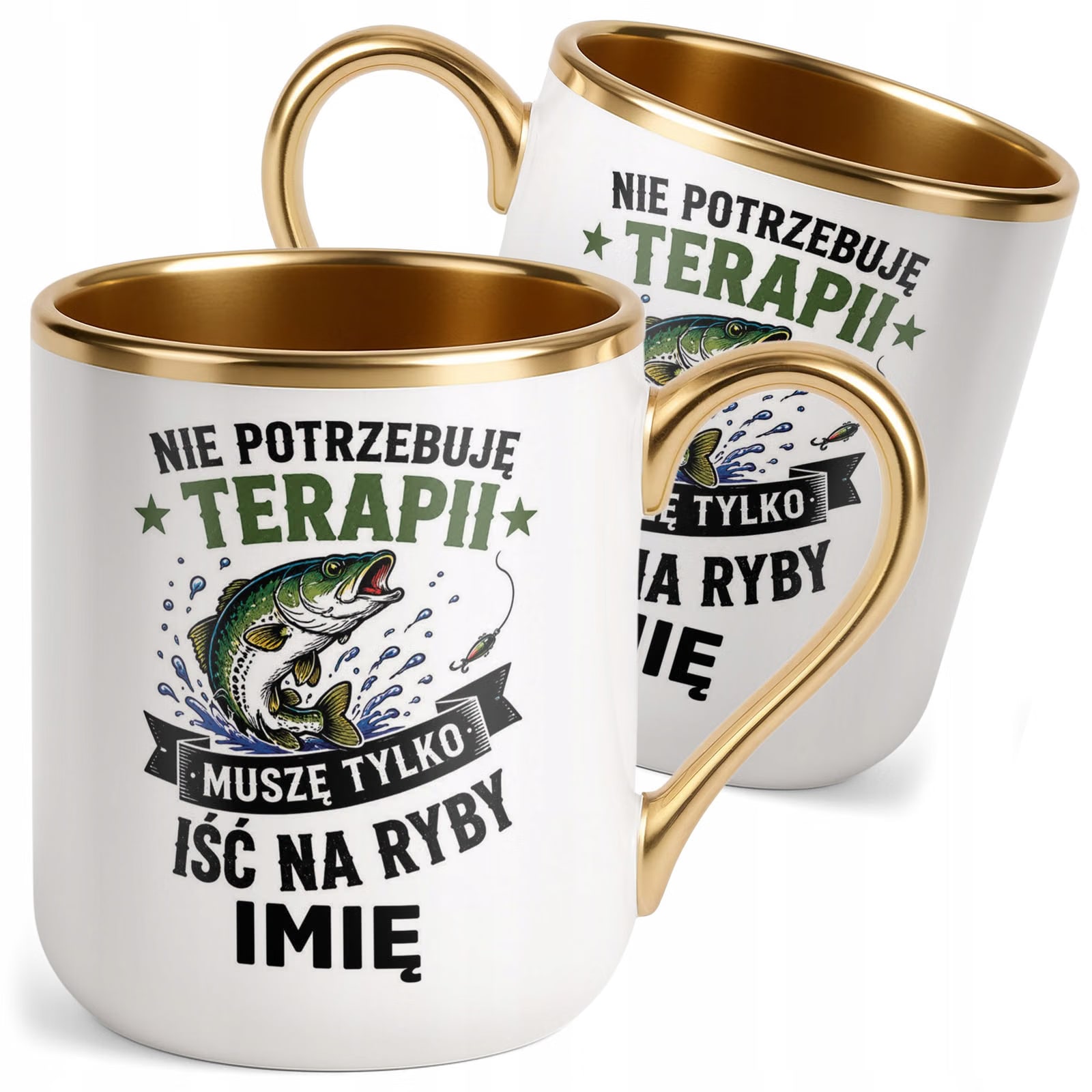 Kubek Personalizowany z nadrukiem Premium Złoty Dla Wędkarza Prezent