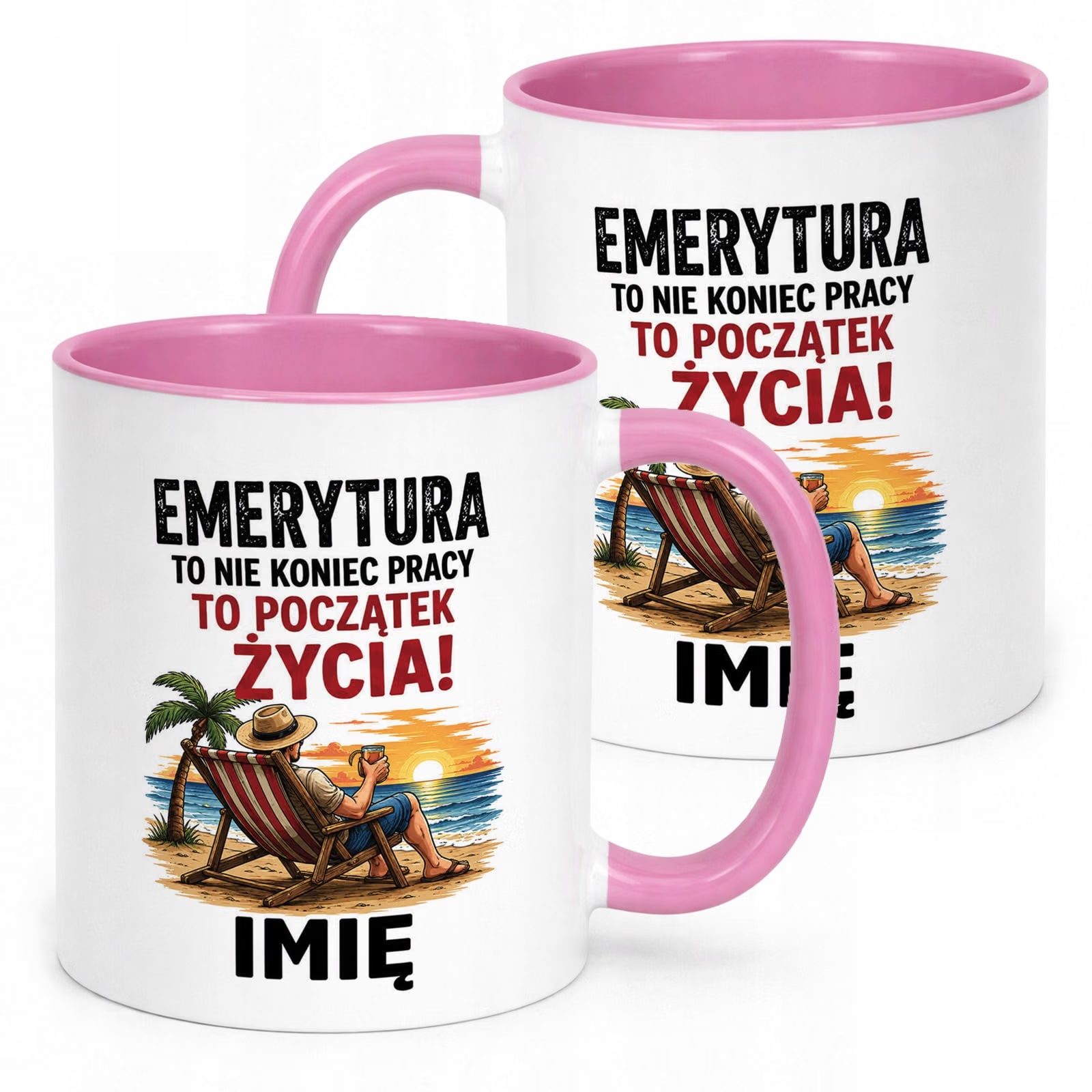 Kubek Różowy Personalizowany z Nadrukiem Emerytura Upominek Prezent
