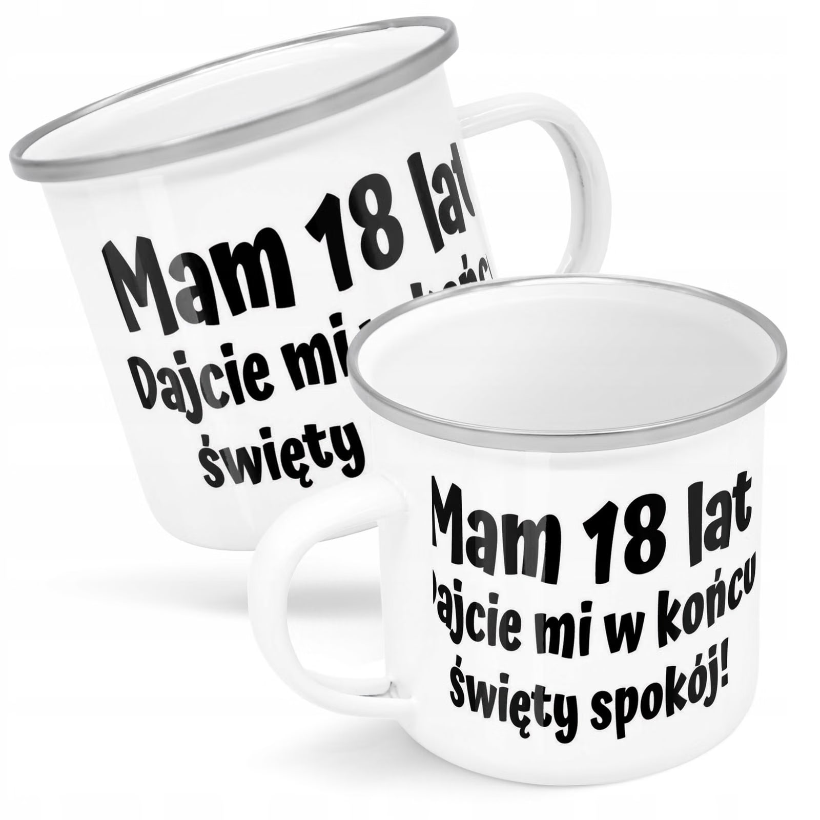 Kubek Emaliowany Mam 18 Lat Urodziny Prezent z Nadrukiem Biały Metalowy