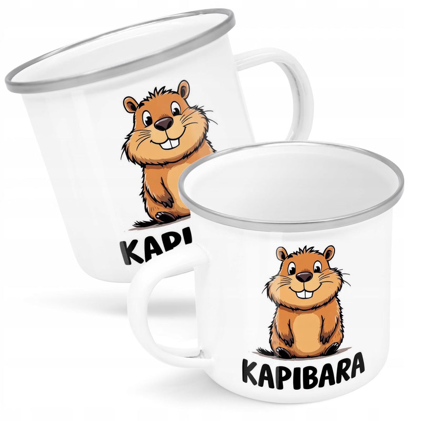 Kubek Emaliowany Kapibara Capybara Zwierzak z Nadrukiem Biały Metalowy