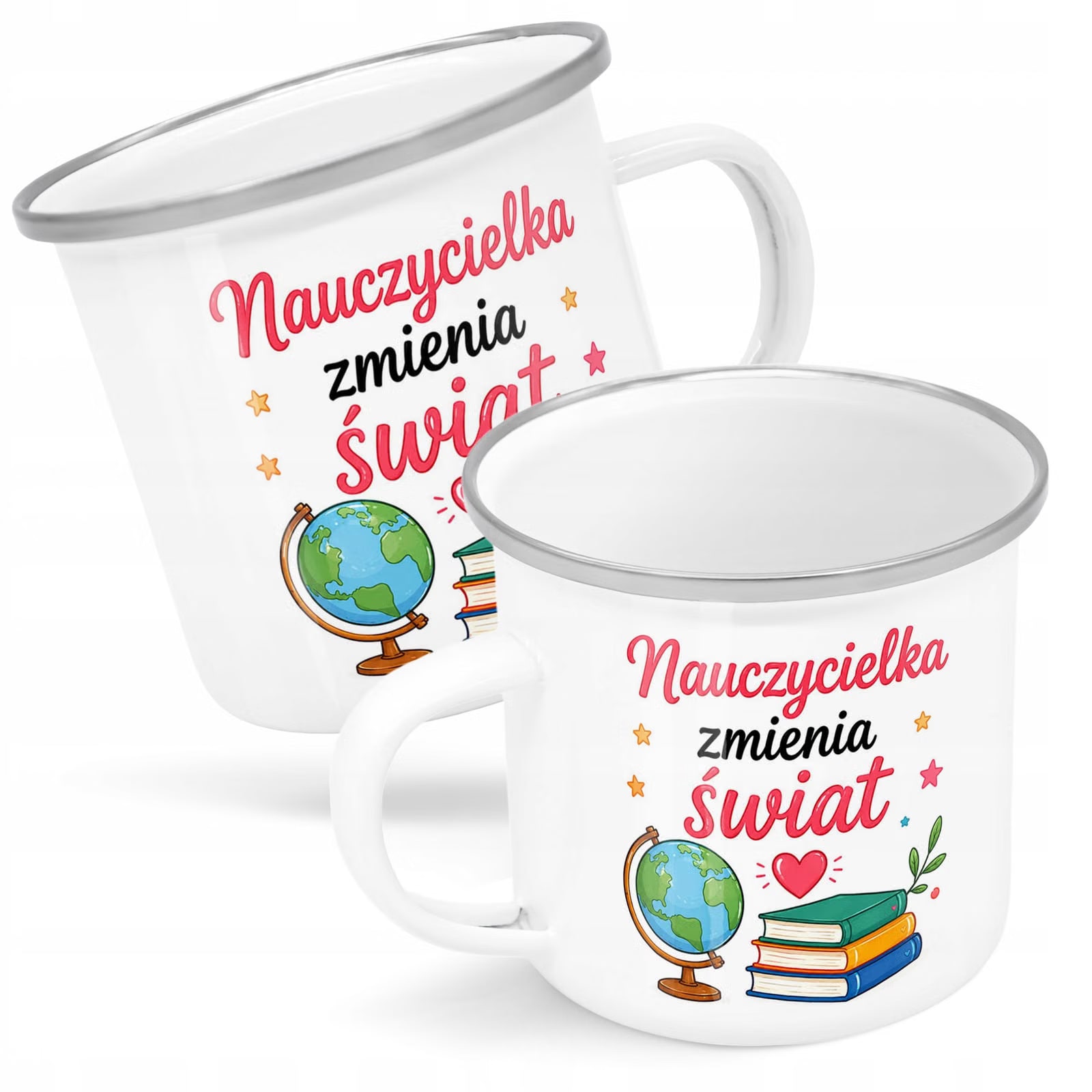 Kubek Emaliowany Dzień Nauczyciela Zakończenie z Nadrukiem Biały Metalowy