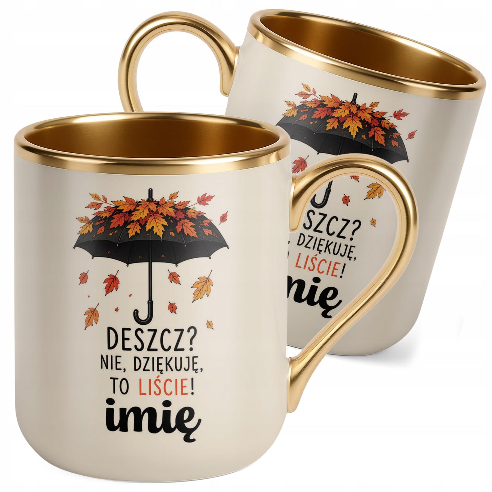Kubek Personalizowany z nadrukiem Premium Złoty Ecru Jesienny Jesień
