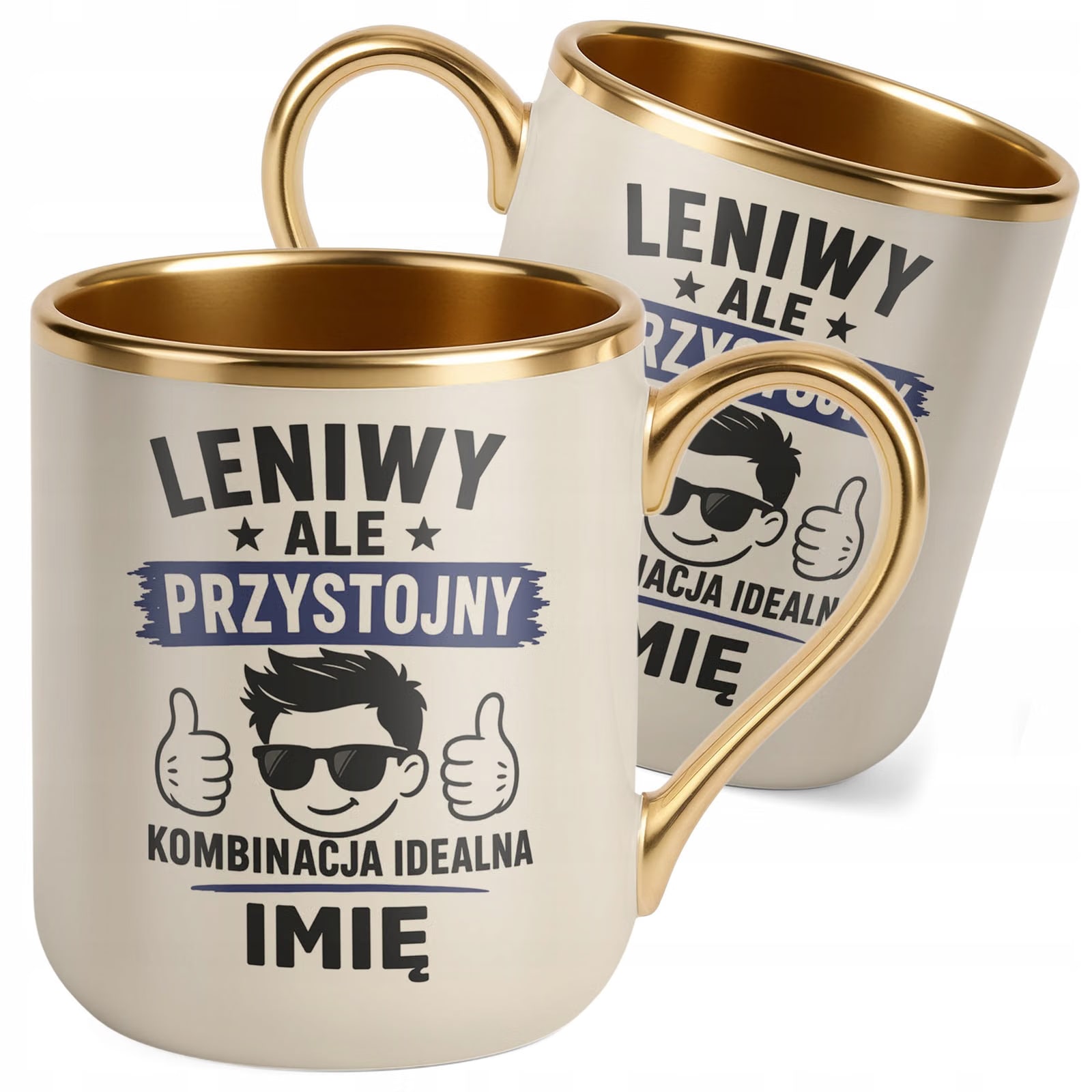Kubek personalizowany z nadrukiem Premium Złoty Ecru Dzień Chłopaka