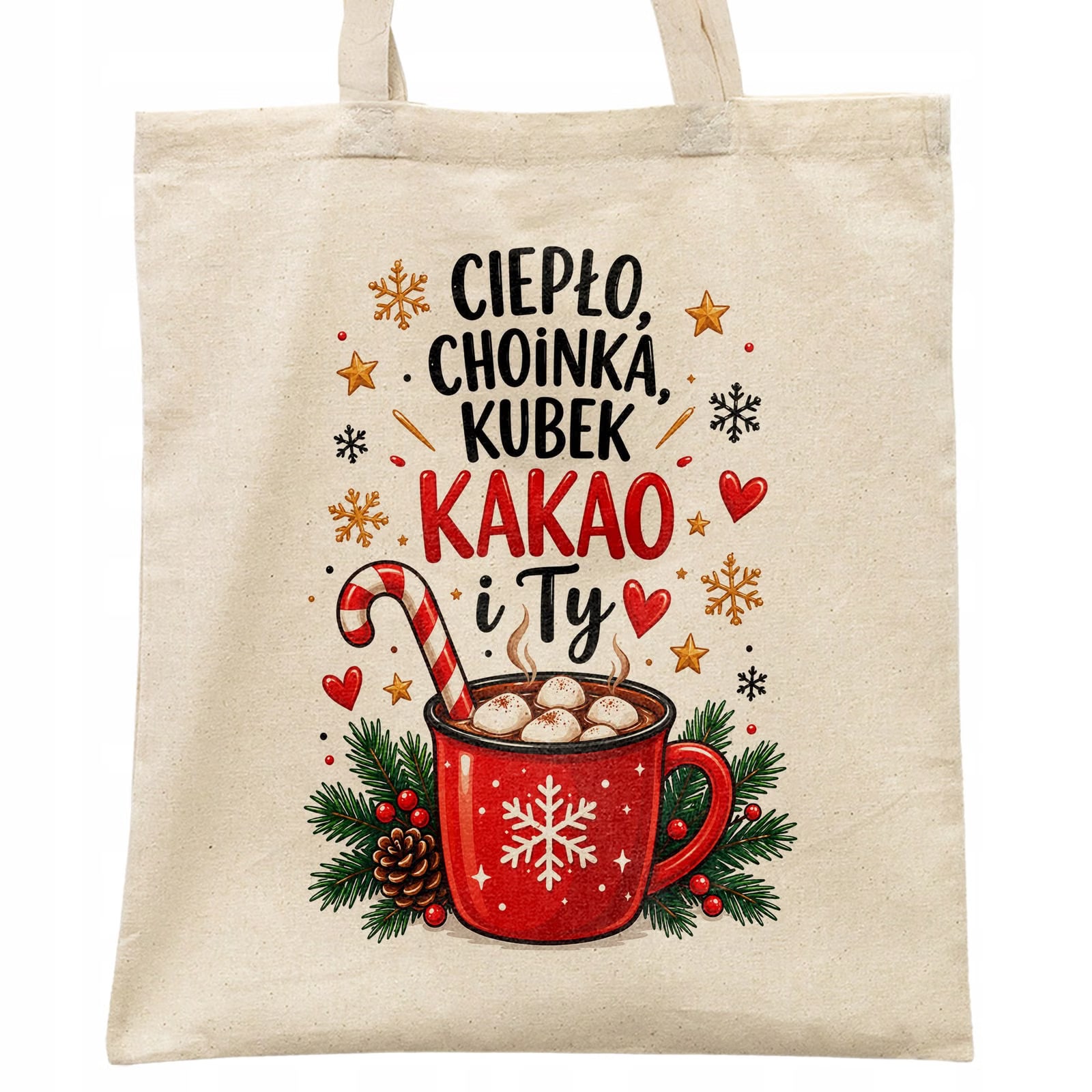 Torba shopper bawełniana świąteczna na zakupy z nadrukiem prezent