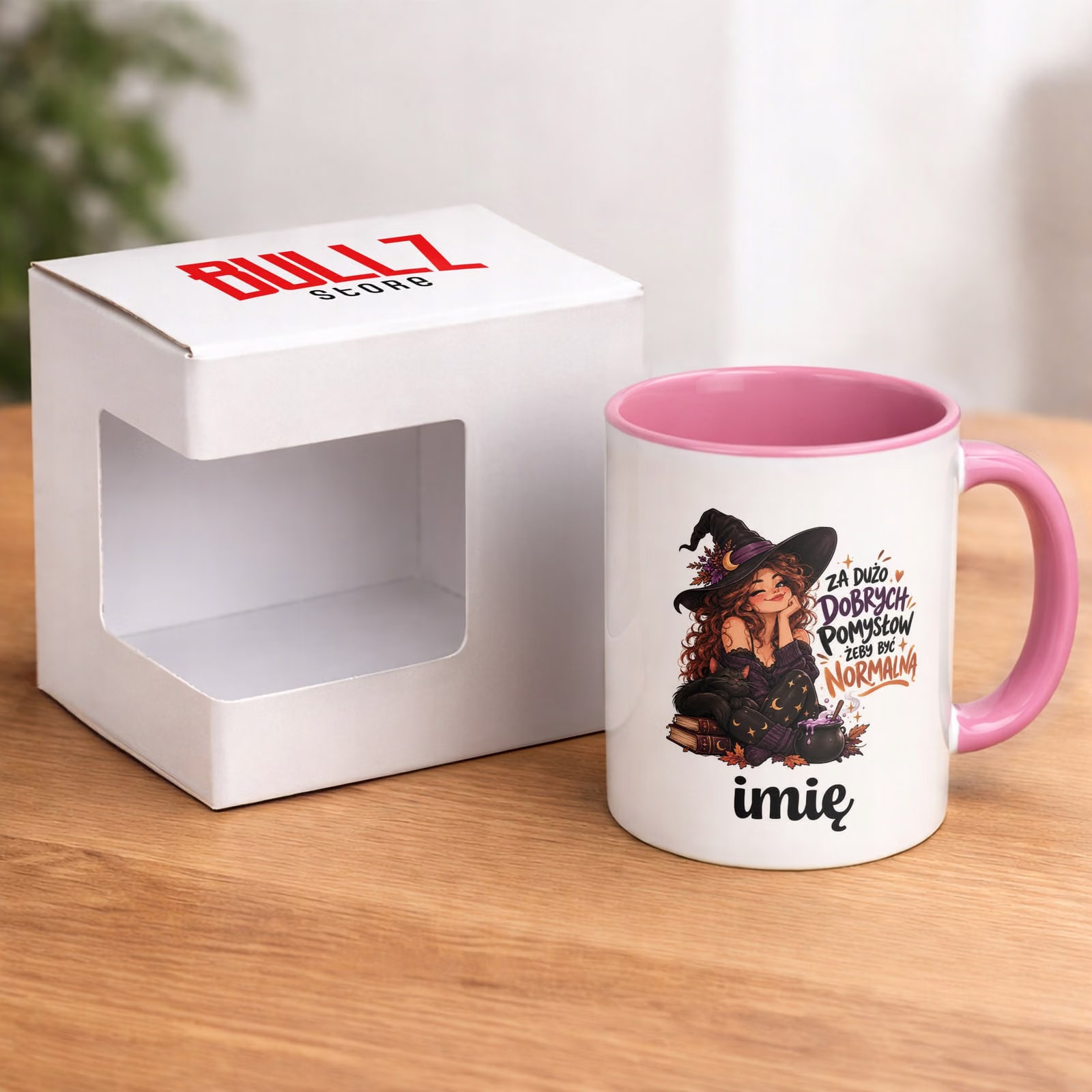 Kubek Różowy Personalizowany z Nadrukiem Dla Kobiet Czarownica Wiedźma