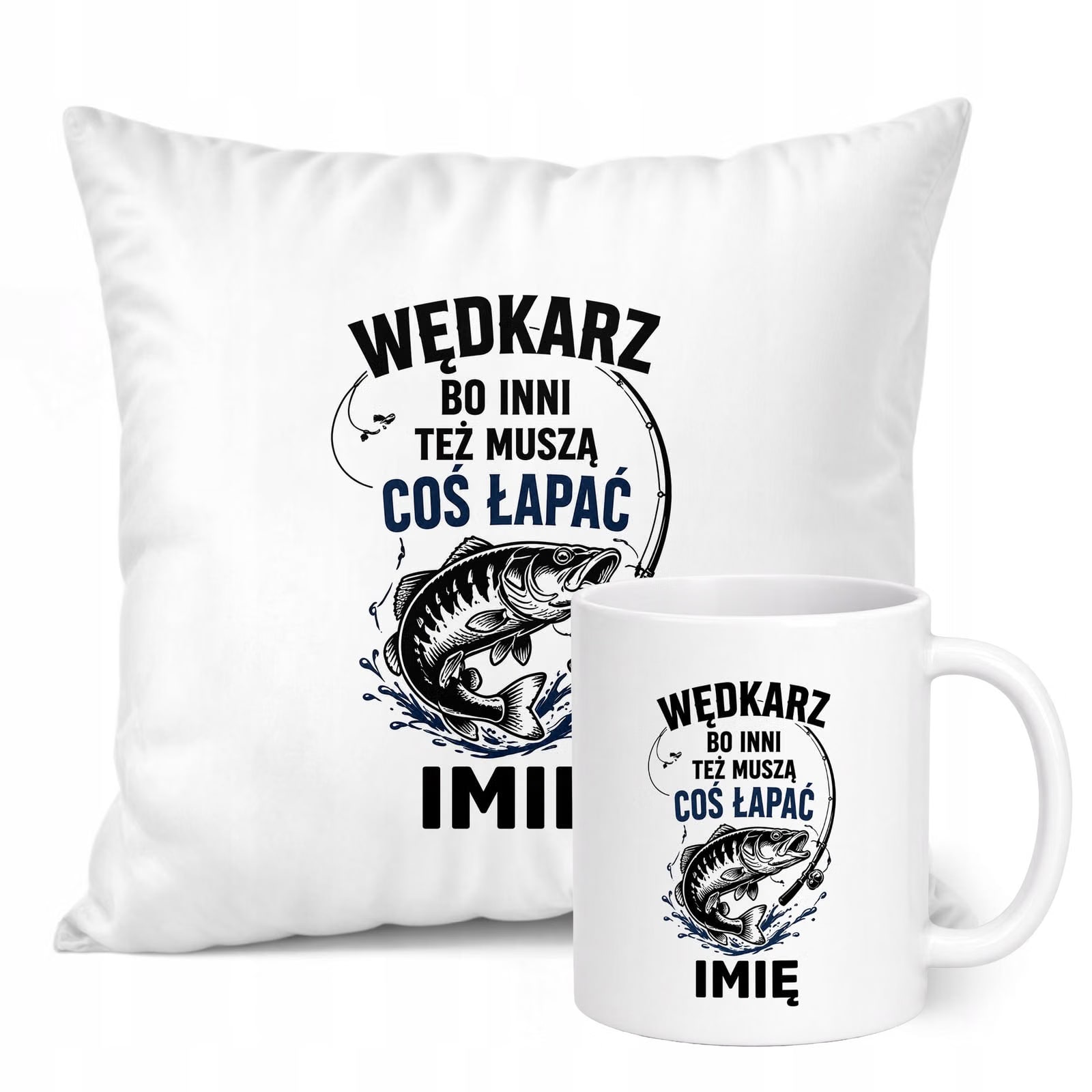 Zestaw Personalizowany Kubek Biały Poduszka Z Nadrukiem Dla Wędkarza