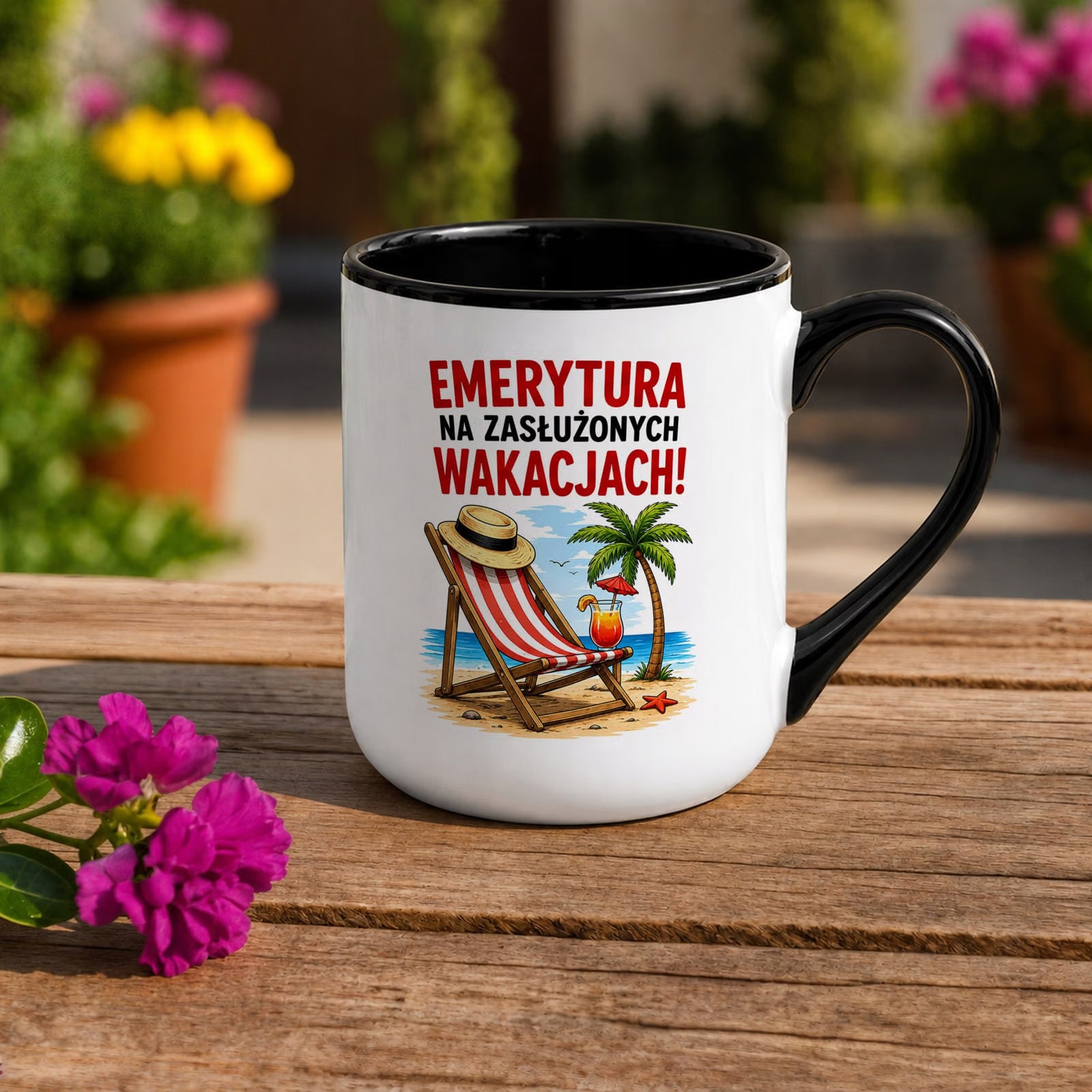 Kubek z nadrukiem Premium Czarny Emerytura Dla Emeryta Upominek Prezent