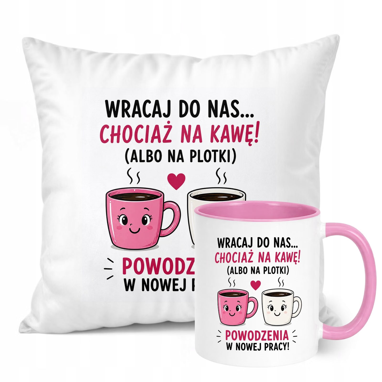 Zestaw Kubek Różowy Poduszka Z Nadrukiem Odejście z Pracy Prezent